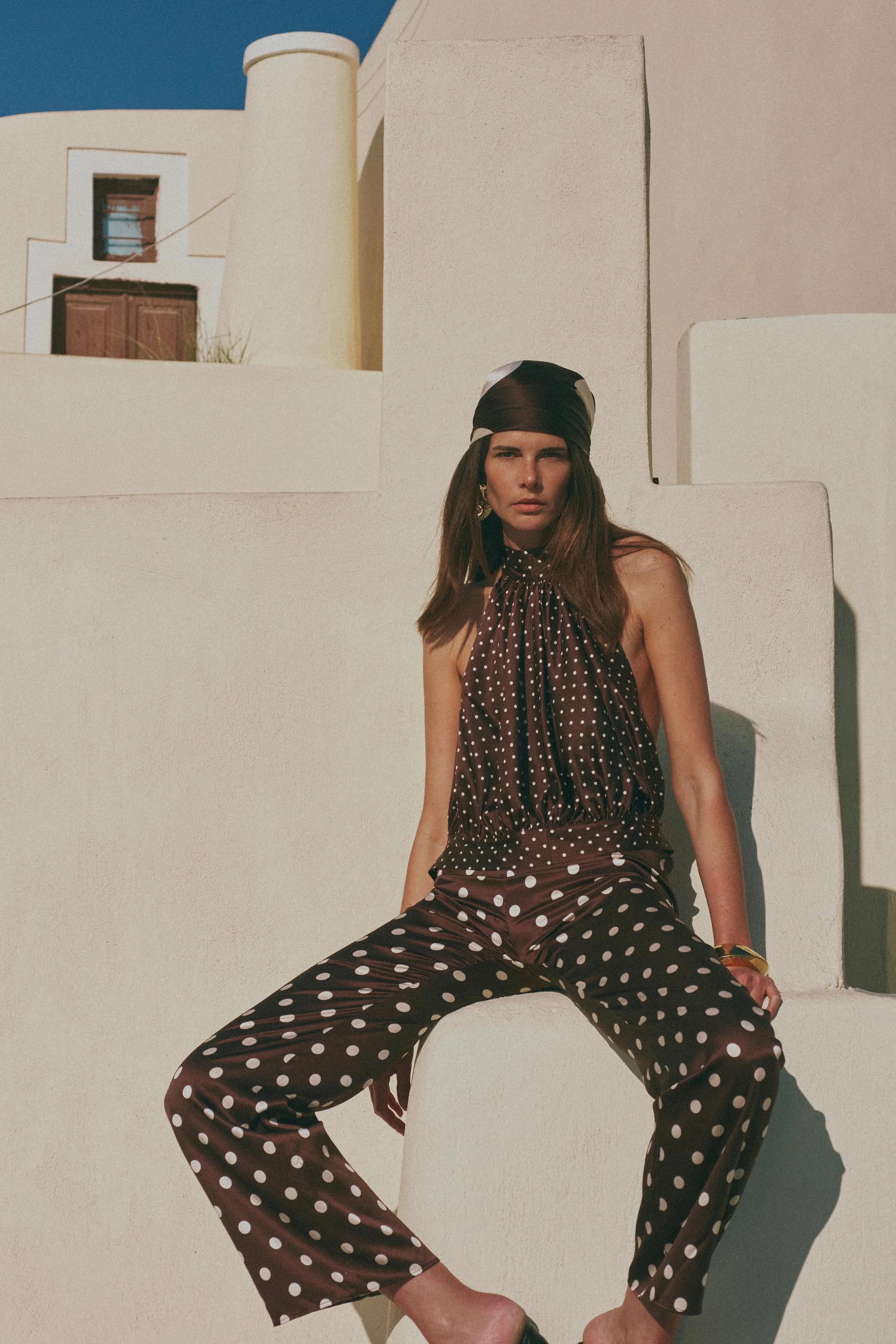 Silk Scarf (Chocolate Brown Polka Dot)