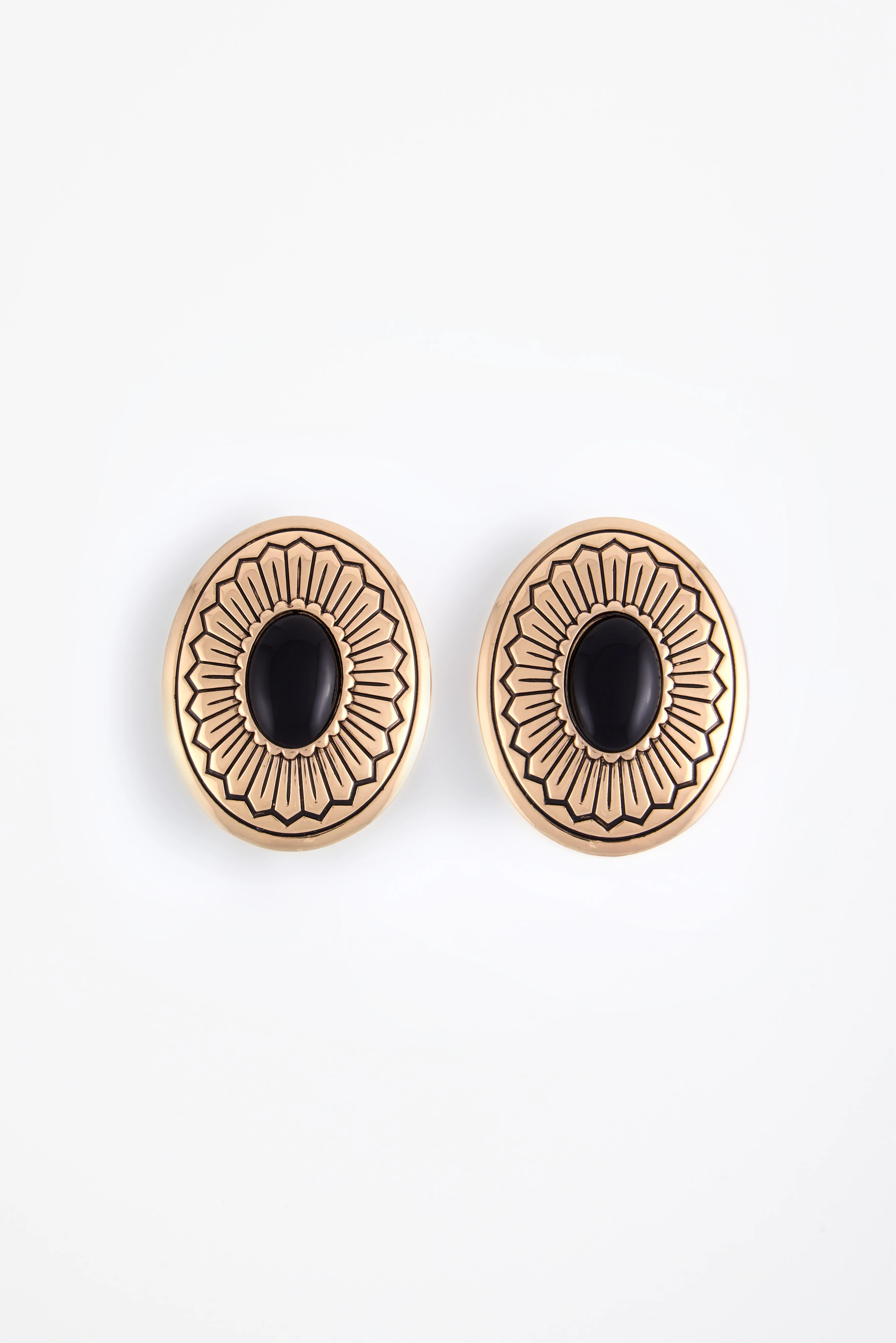 1146-western-oval-earring-gold-black-1.webp Western Oval Earring (Gold/Black)