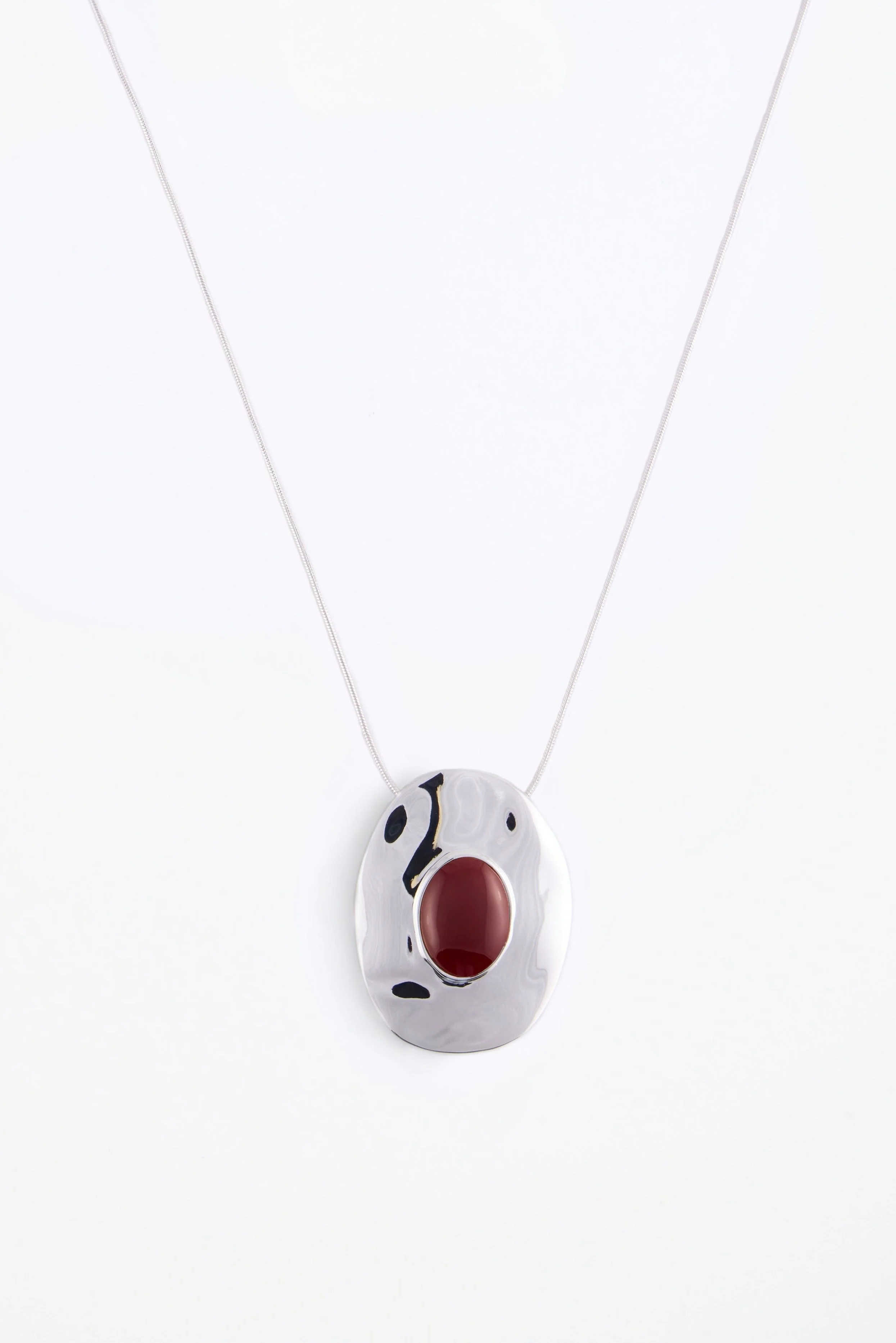 Stone Pendant Necklace (Silver/Oxblood)