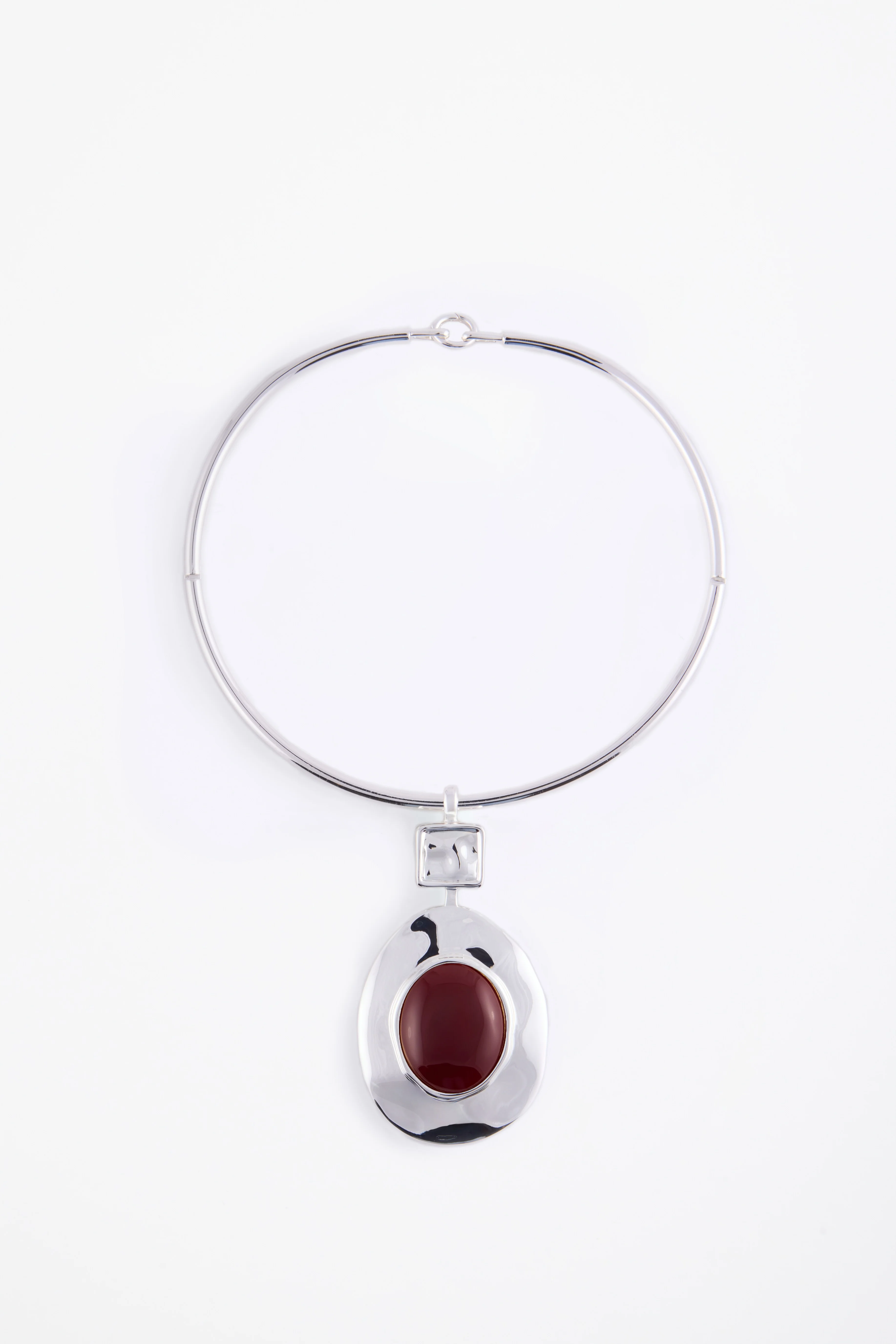 Stone Drop Necklace (Silver/Oxblood)