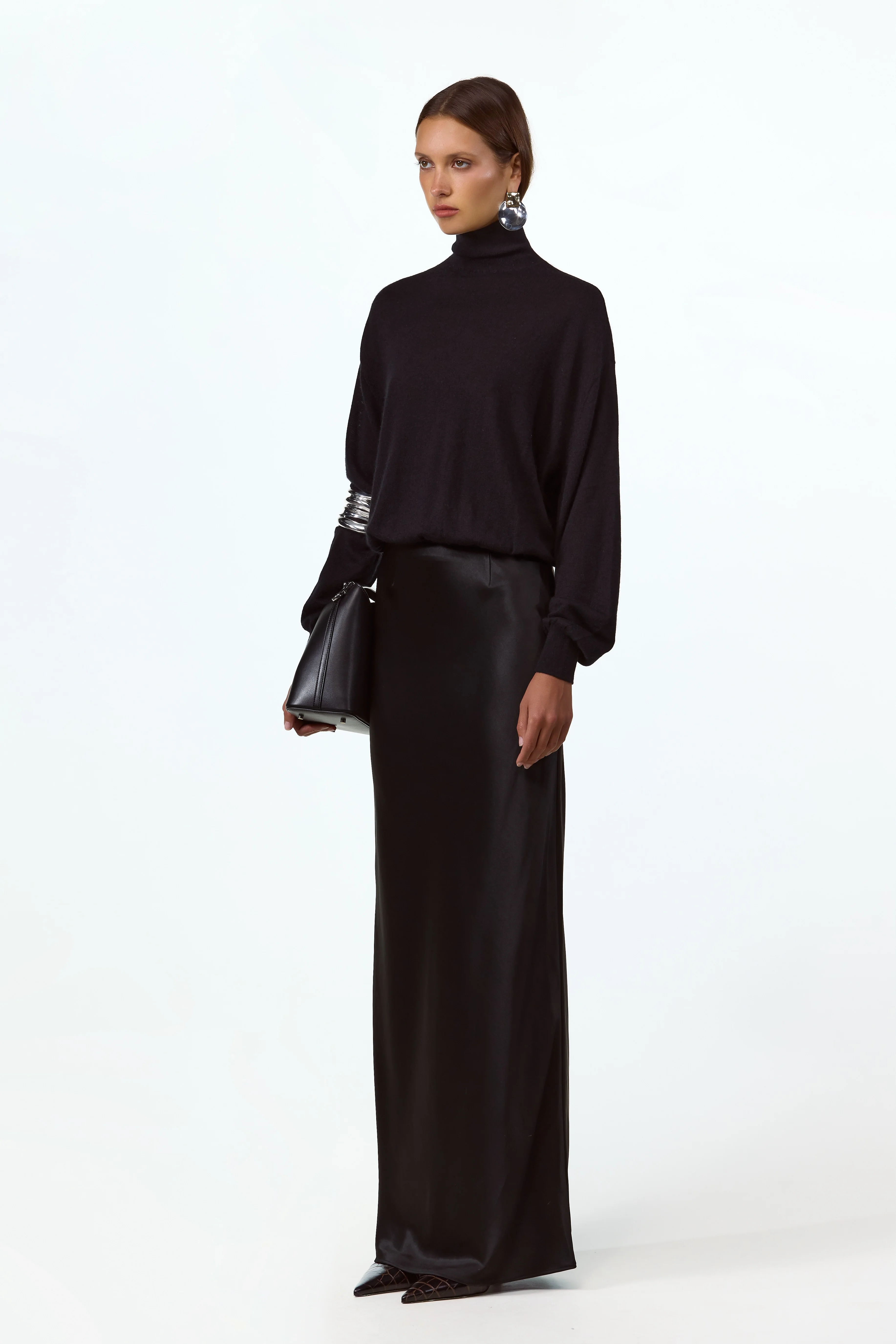 Satin Maxi Skirt (Black)