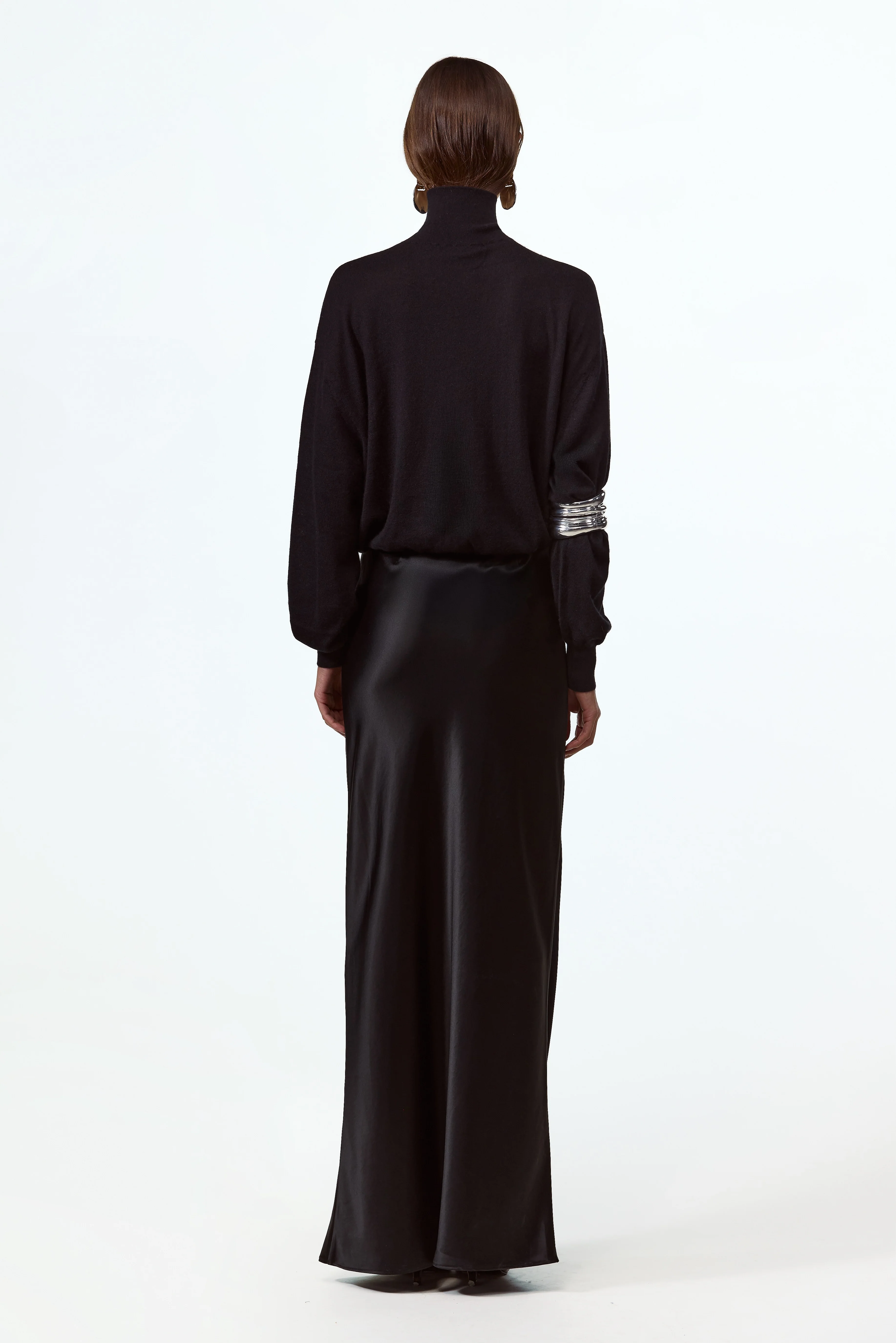 Satin Maxi Skirt (Black)