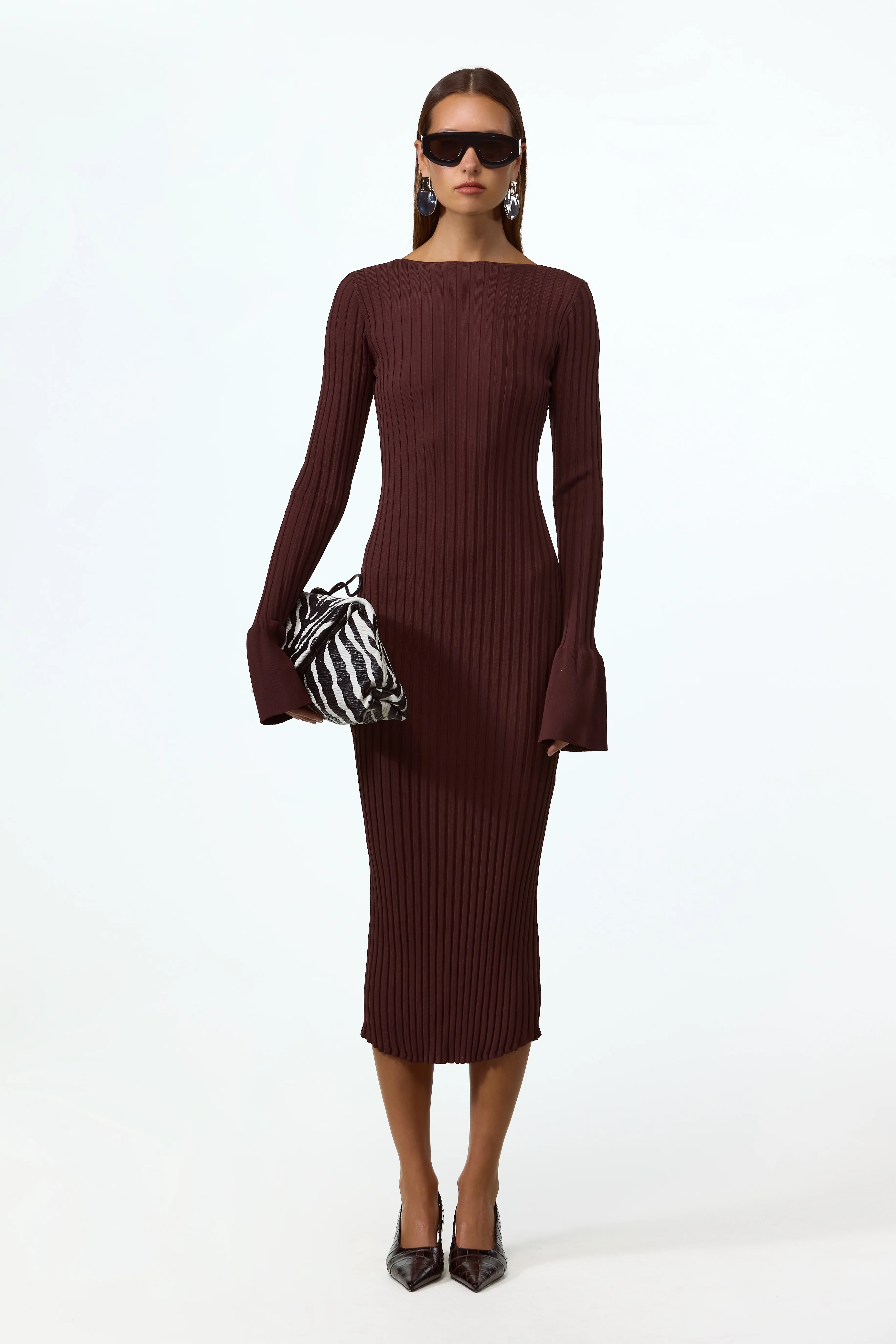 1357-cuffed-ribbed-knit-dress-chocolate-brown-1.webp Cuffed Ribbed Knit Dress (Chocolate Brown)