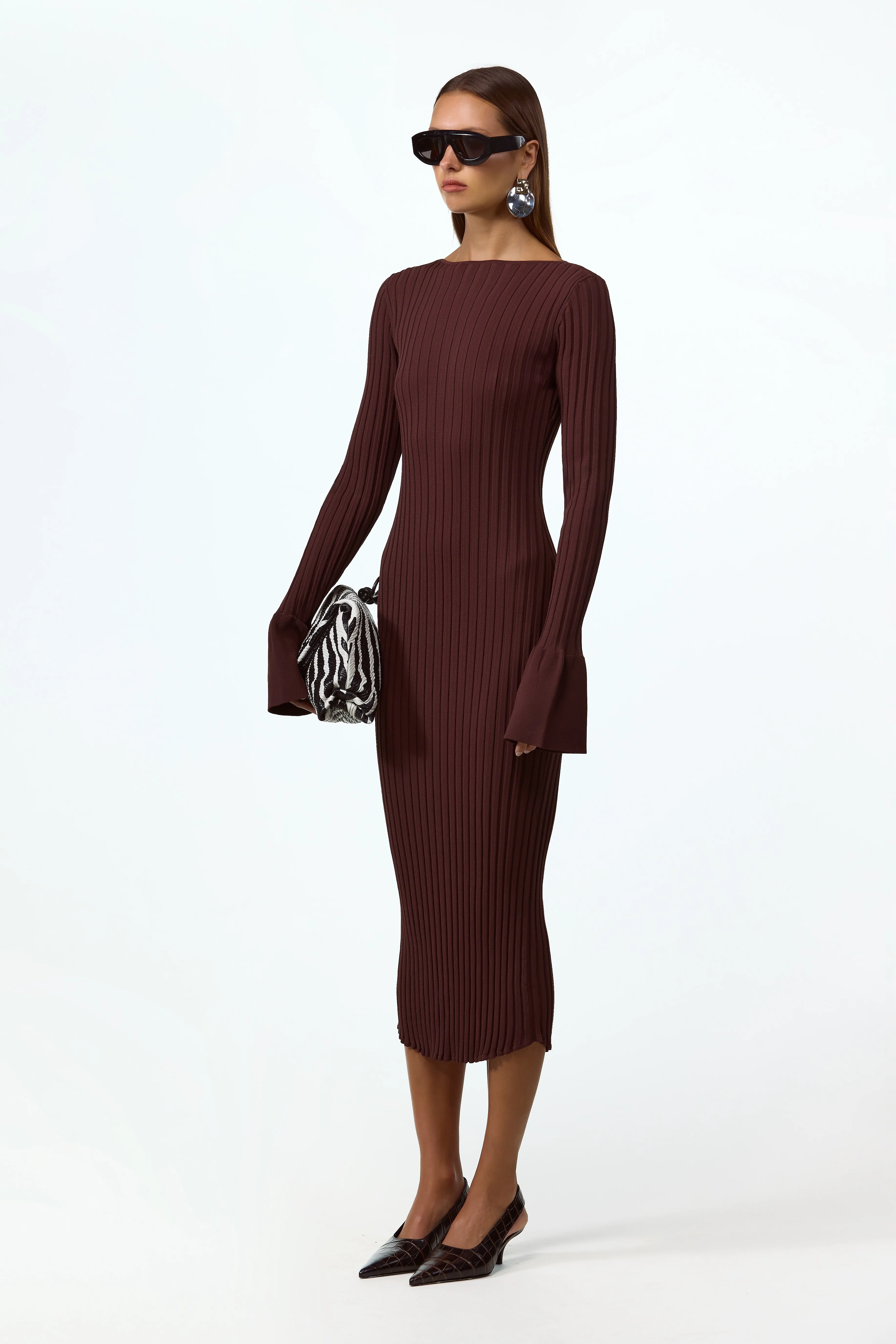 1357-cuffed-ribbed-knit-dress-chocolate-brown-2.webp Cuffed Ribbed Knit Dress (Chocolate Brown)