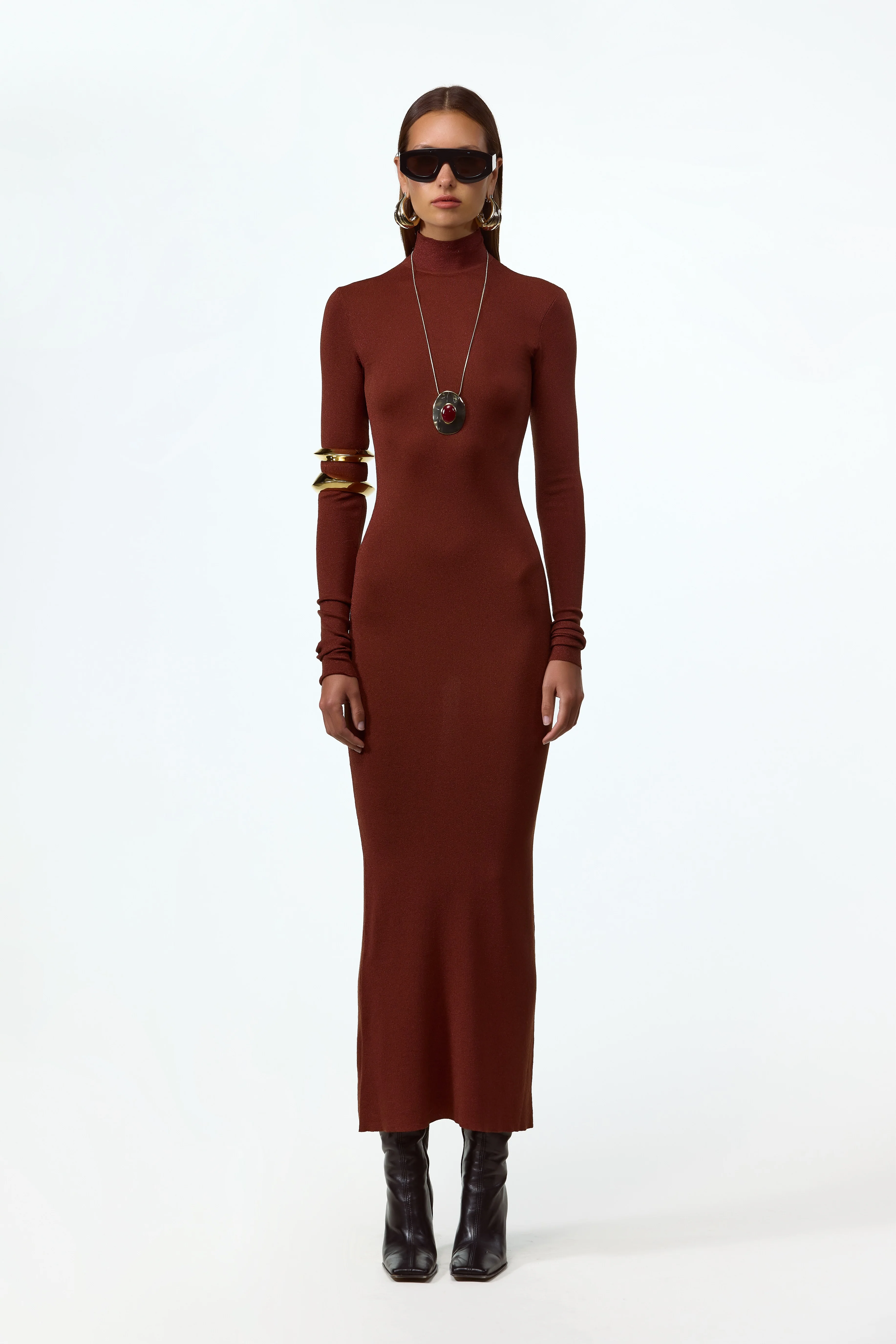 1399-shimmer-mockneck-dress-rust-1.webp Shimmer Mockneck Dress (Rust)
