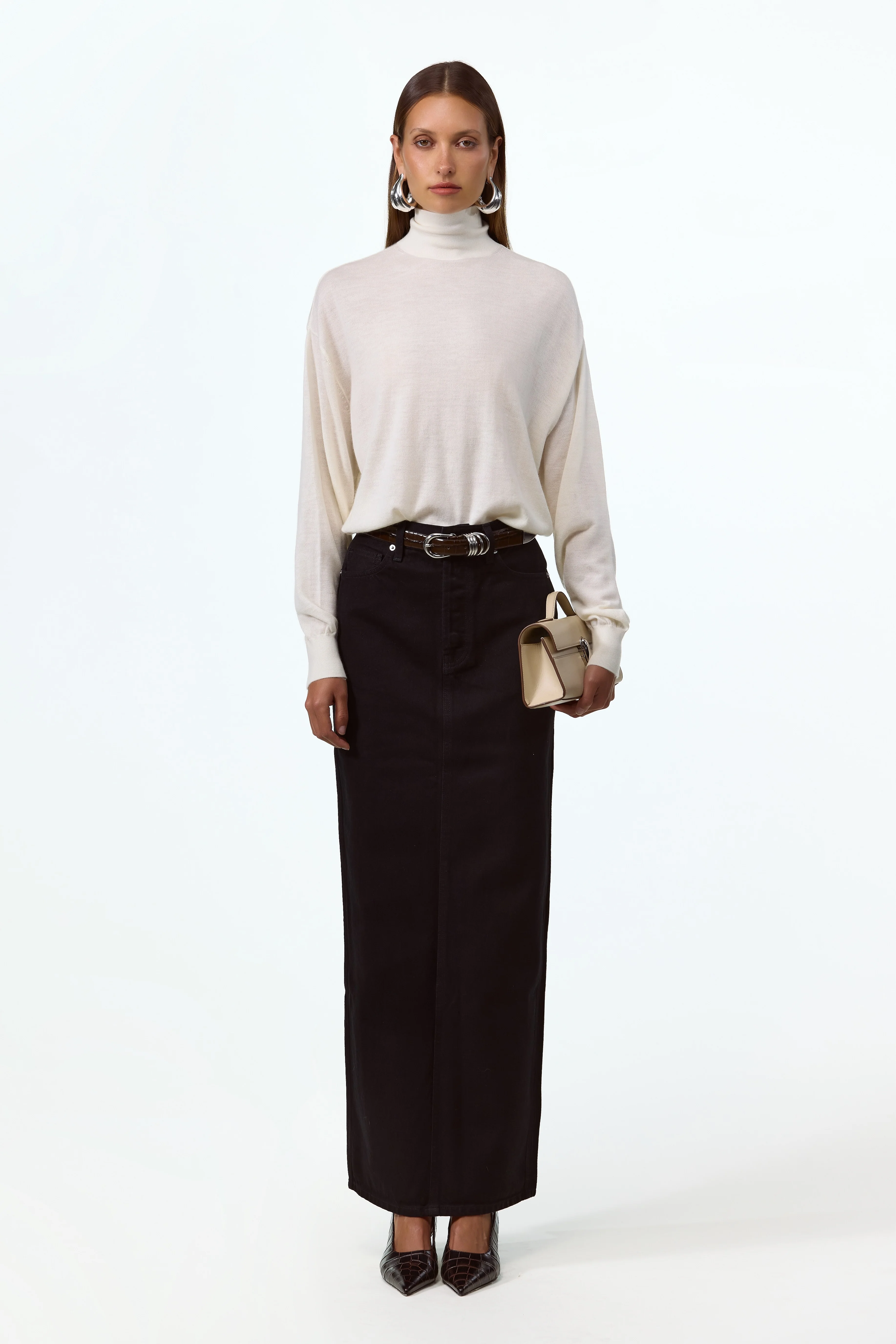 The Denim Pencil Maxi Skirt (Black)