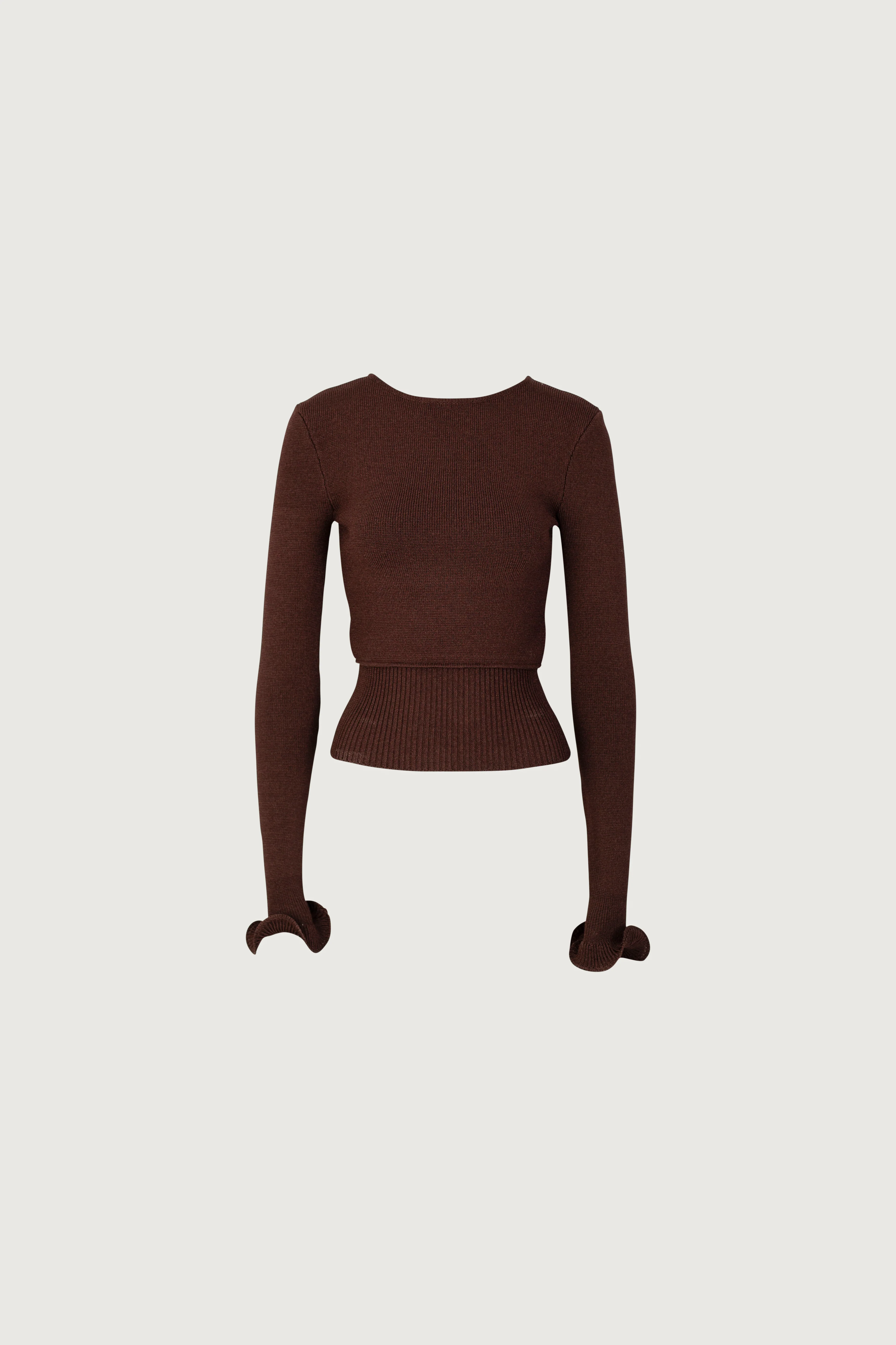 1551-ruffle-hem-sweater-chocolate-brown-1.webp Ruffle Hem Sweater (Chocolate Brown)