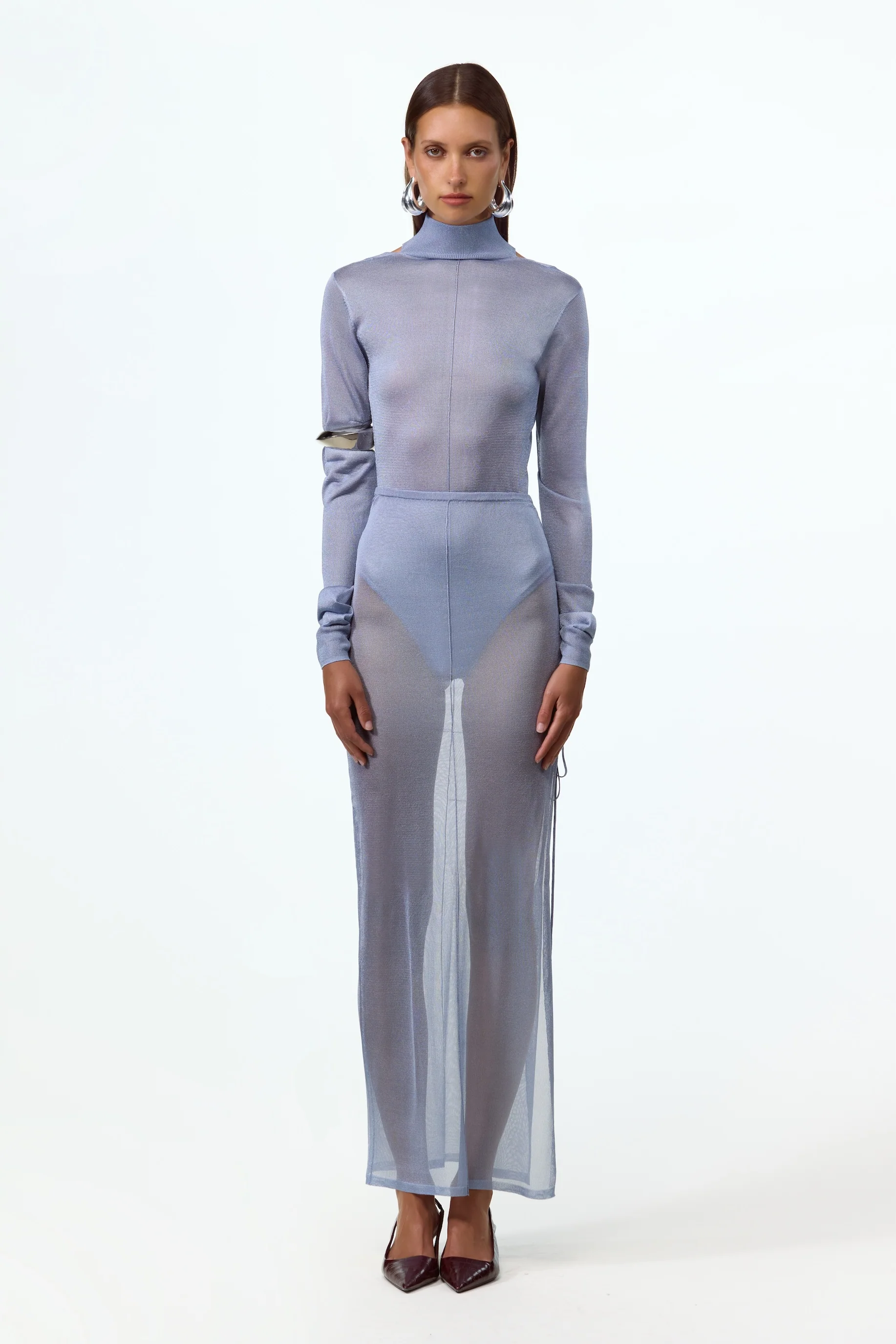 Open Back Knit Bodysuit (Light Blue)