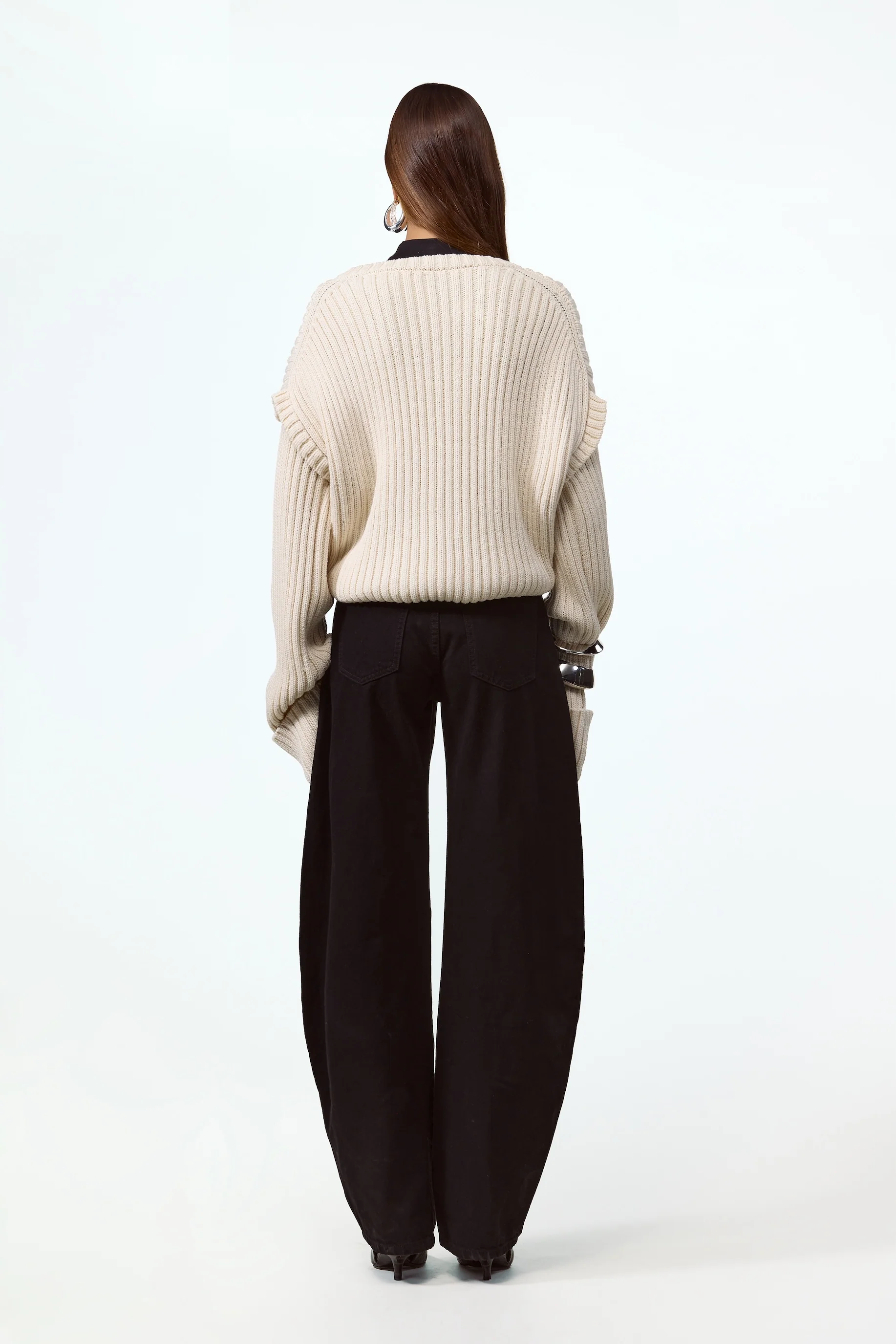 Oversized V Neck Sweater (Cream)