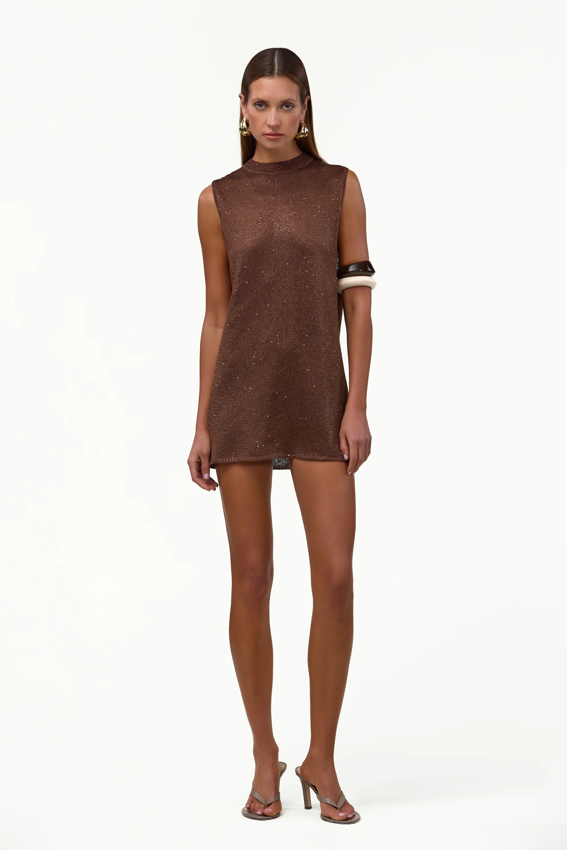 2033-sleeveless-knit-mini-dress-chocolate-brown-sequin-1.webp Sleeveless Knit Mini Dress (Chocolate Brown Sequin)
