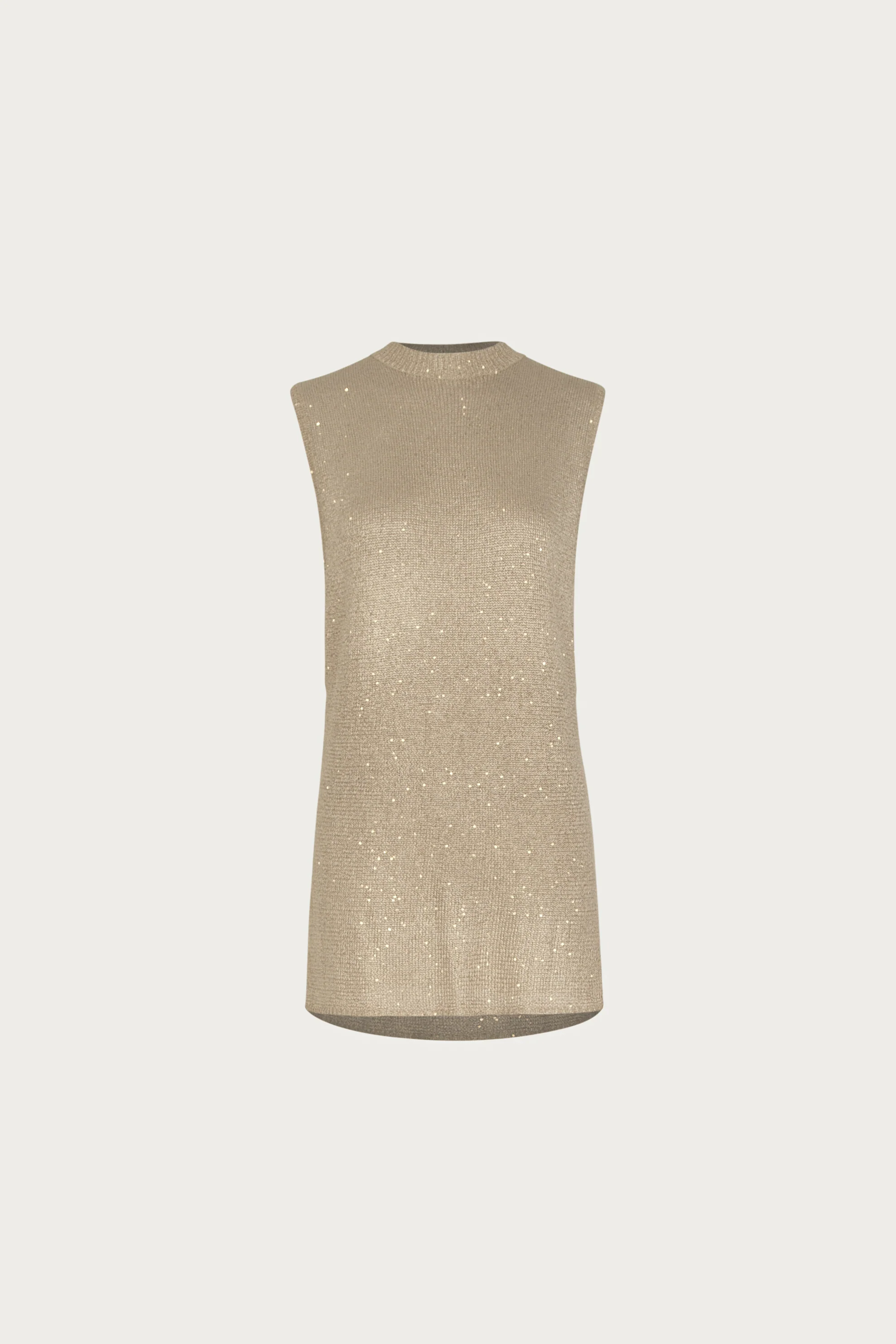 2043-sleeveless-knit-mini-dress-light-gold-sequin-1.webp Sleeveless Knit Mini Dress (Light Gold Sequin)
