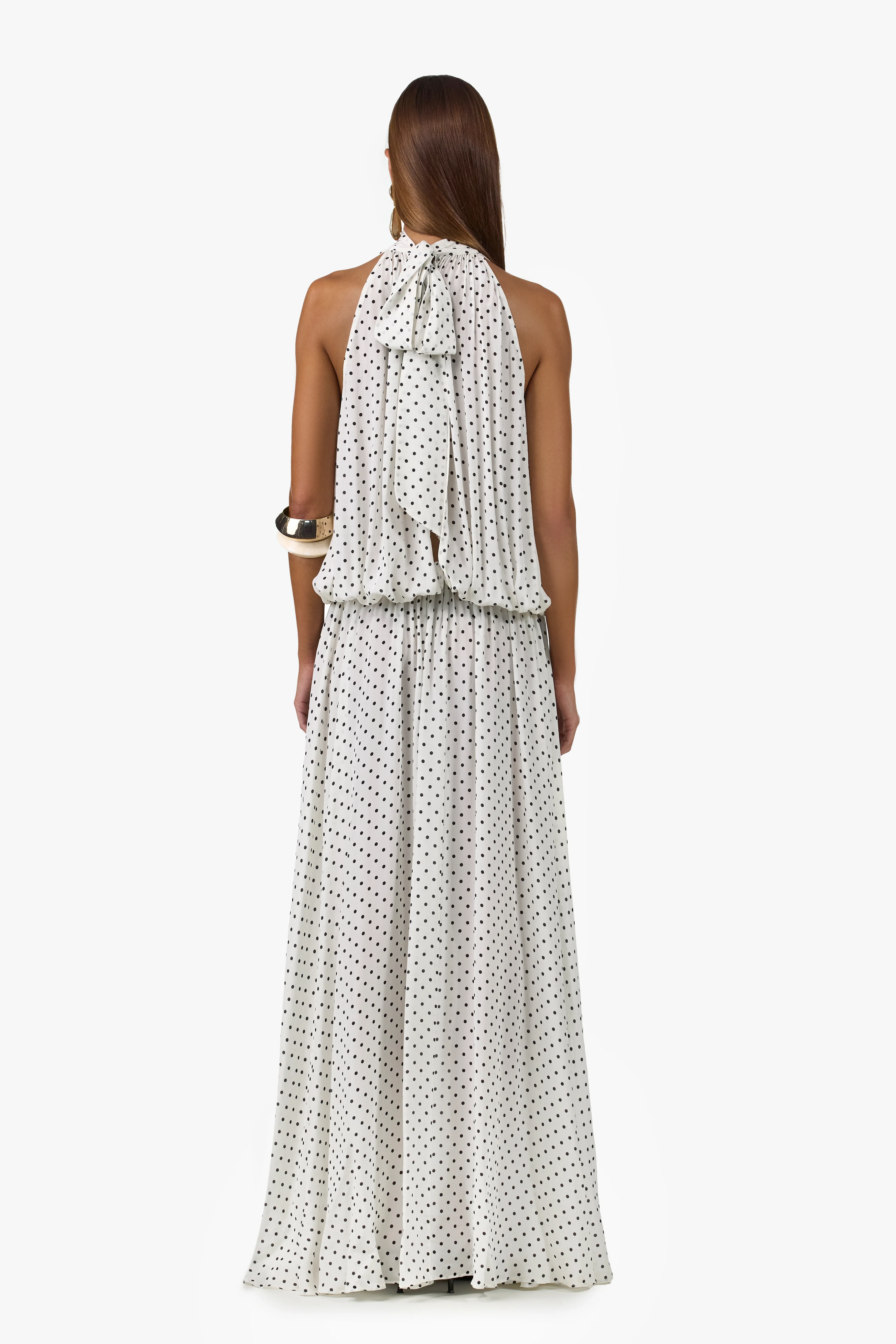 Drop Waist Chiffon Gown (Cream Polka Dot)
