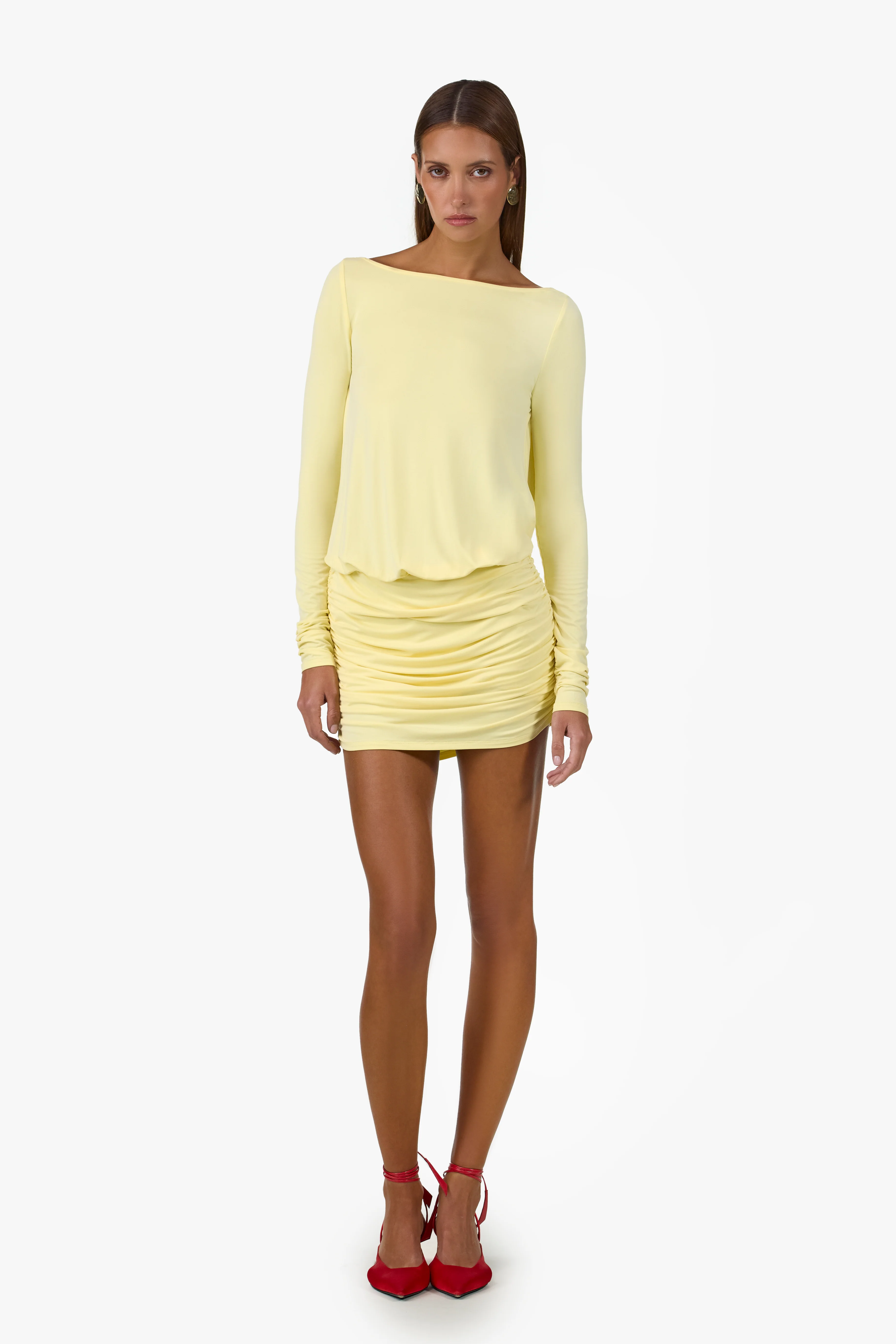 2291-draped-back-mini-dress-butter-yellow-1.webp Draped Back Mini Dress (Butter Yellow)