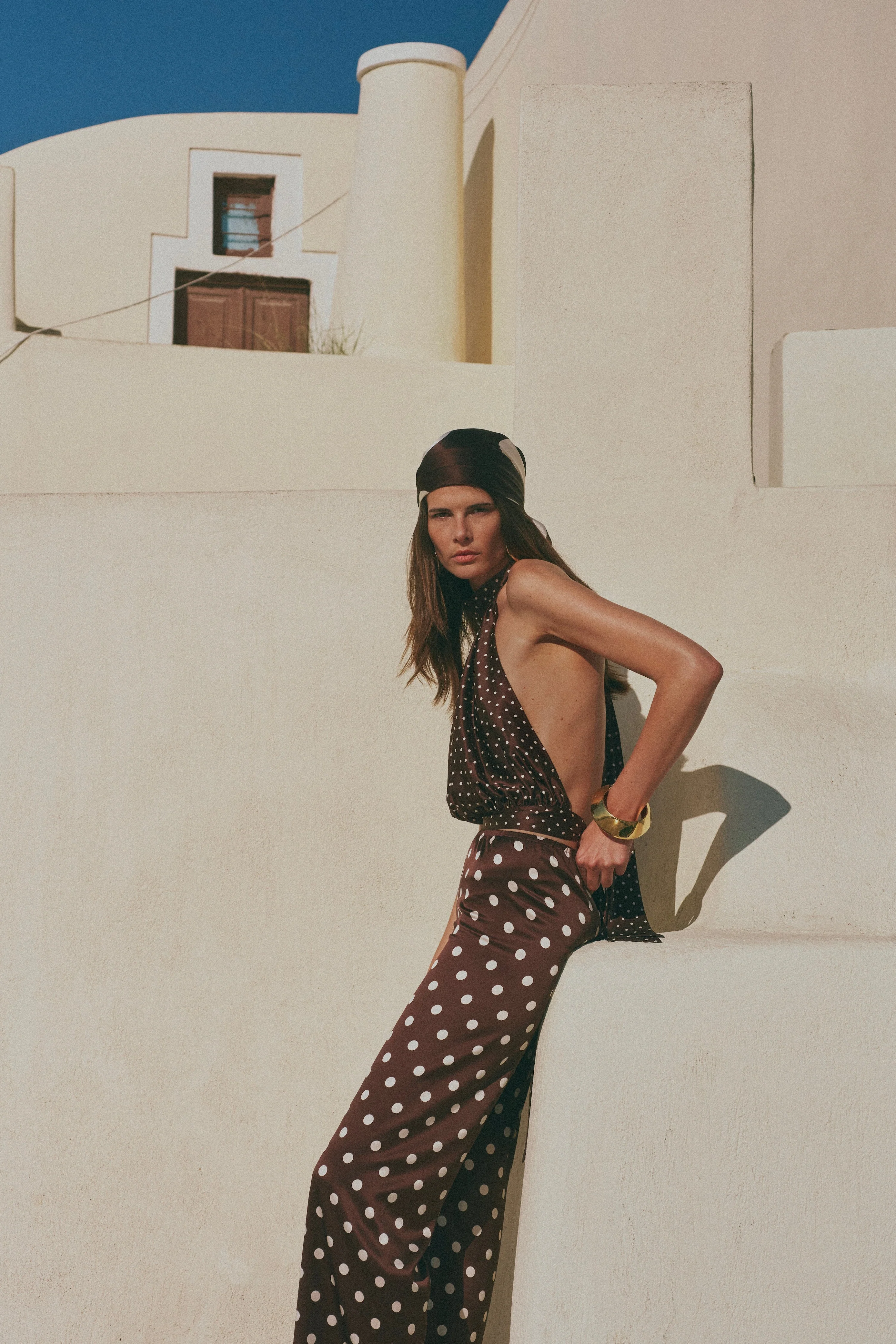 Silk Halter Top (Chocolate Brown Polka Dot)