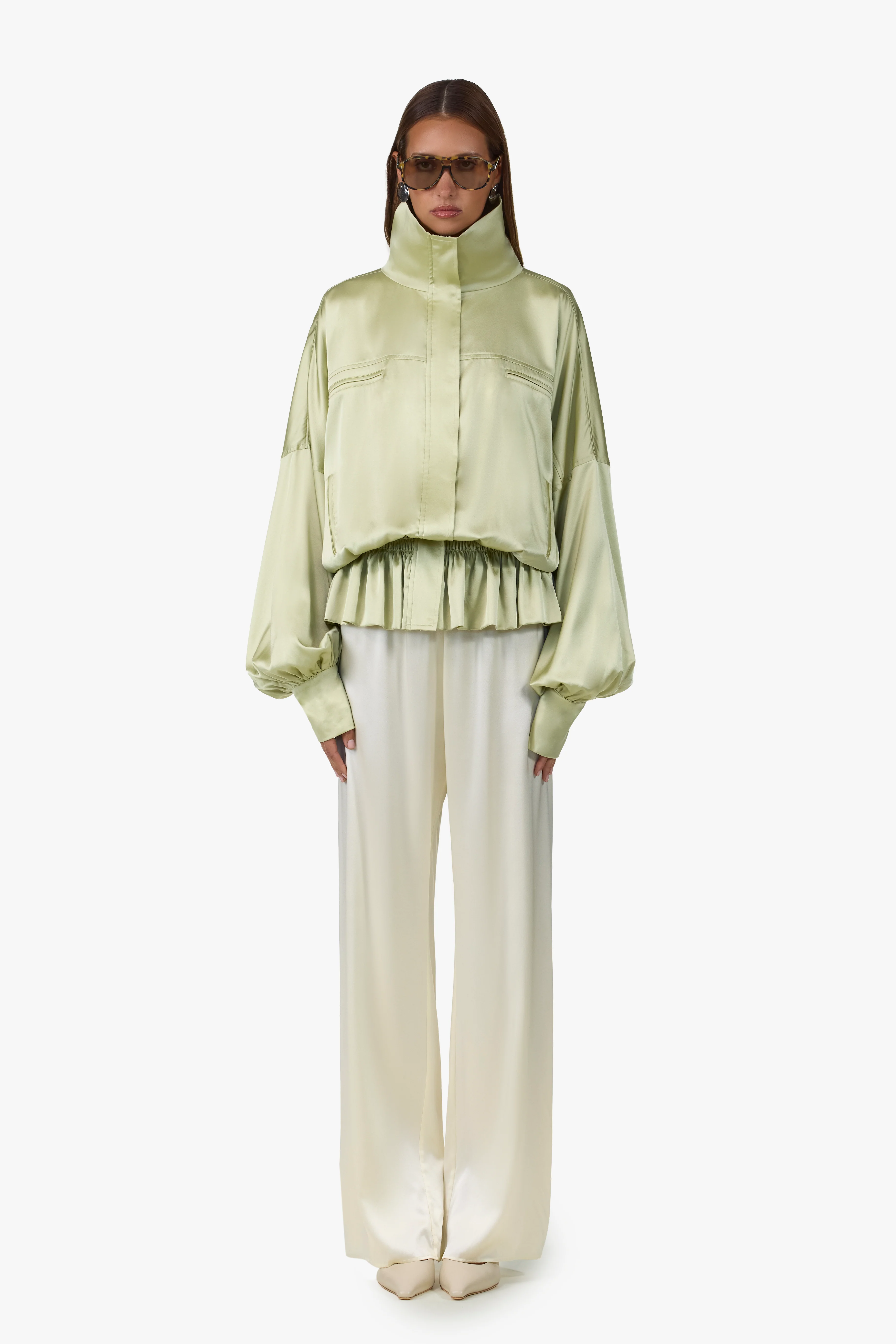 2338-silk-peplum-bomber-jacket-sage-1.webp Silk Peplum Bomber Jacket (Sage)