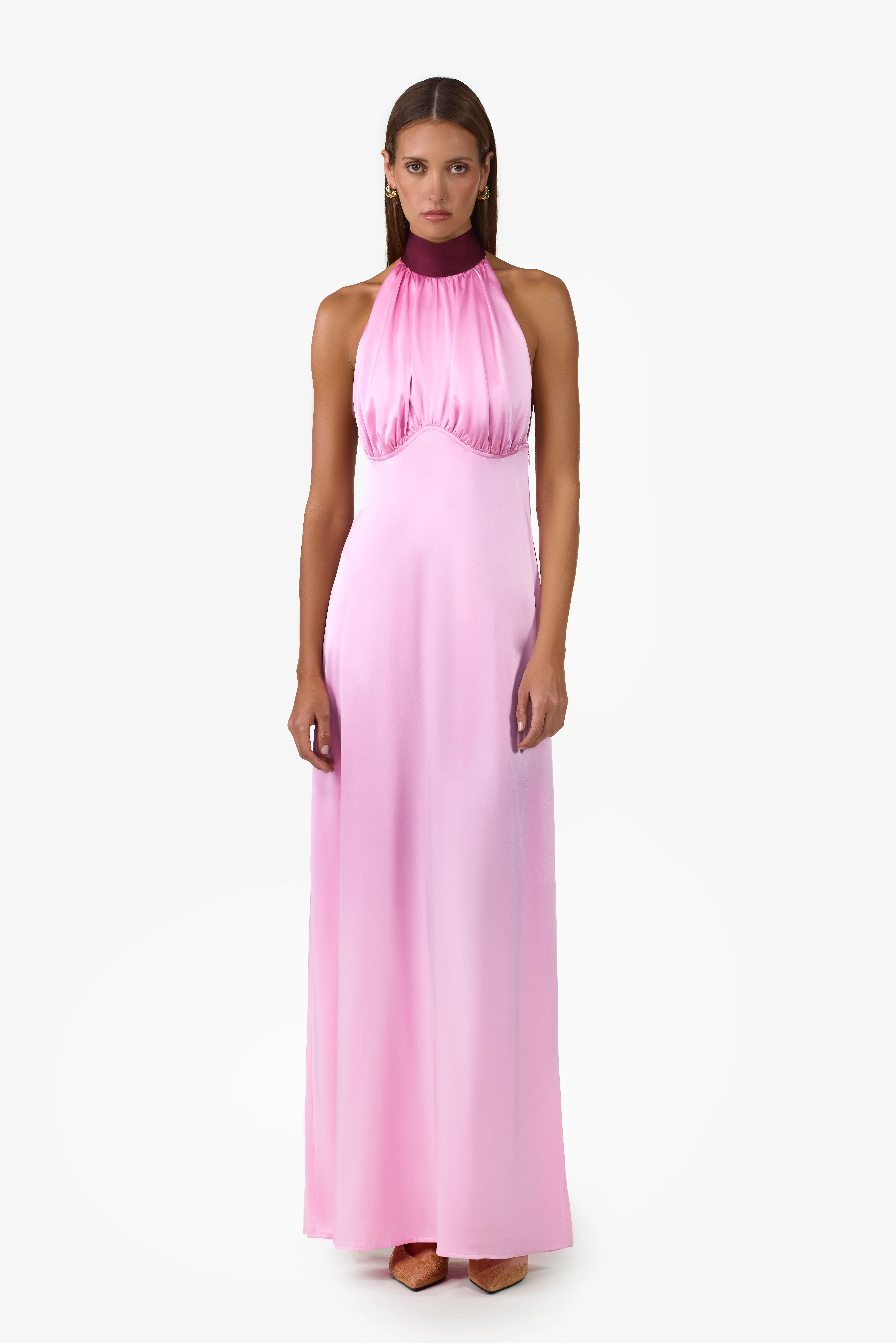 Contrast Tie Neck Gown (Lilac Pink)
