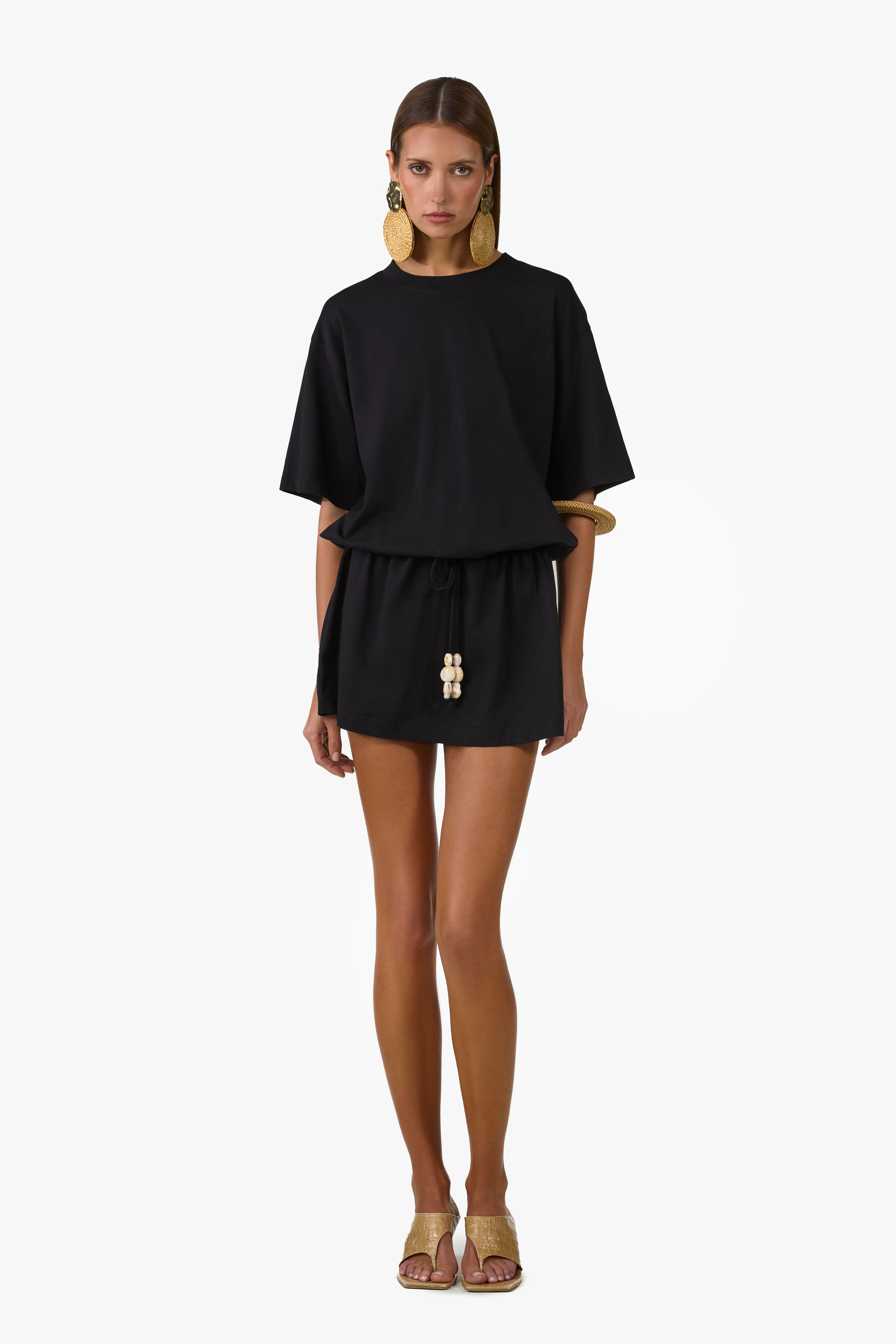 Stone Beaded T-Shirt Dress (Black)