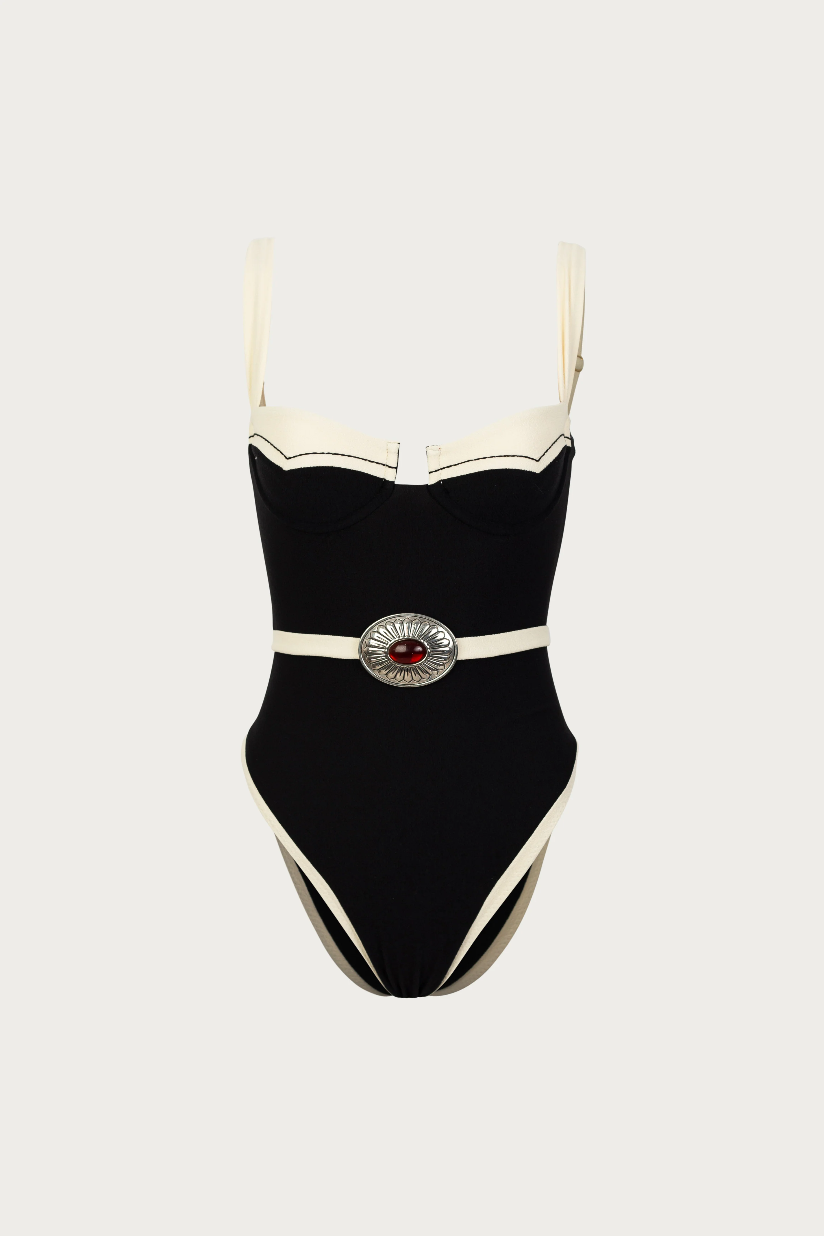 2593-western-one-piece-faux-suede-black-cream-1.webp Western One Piece (Faux Suede Black/Cream)
