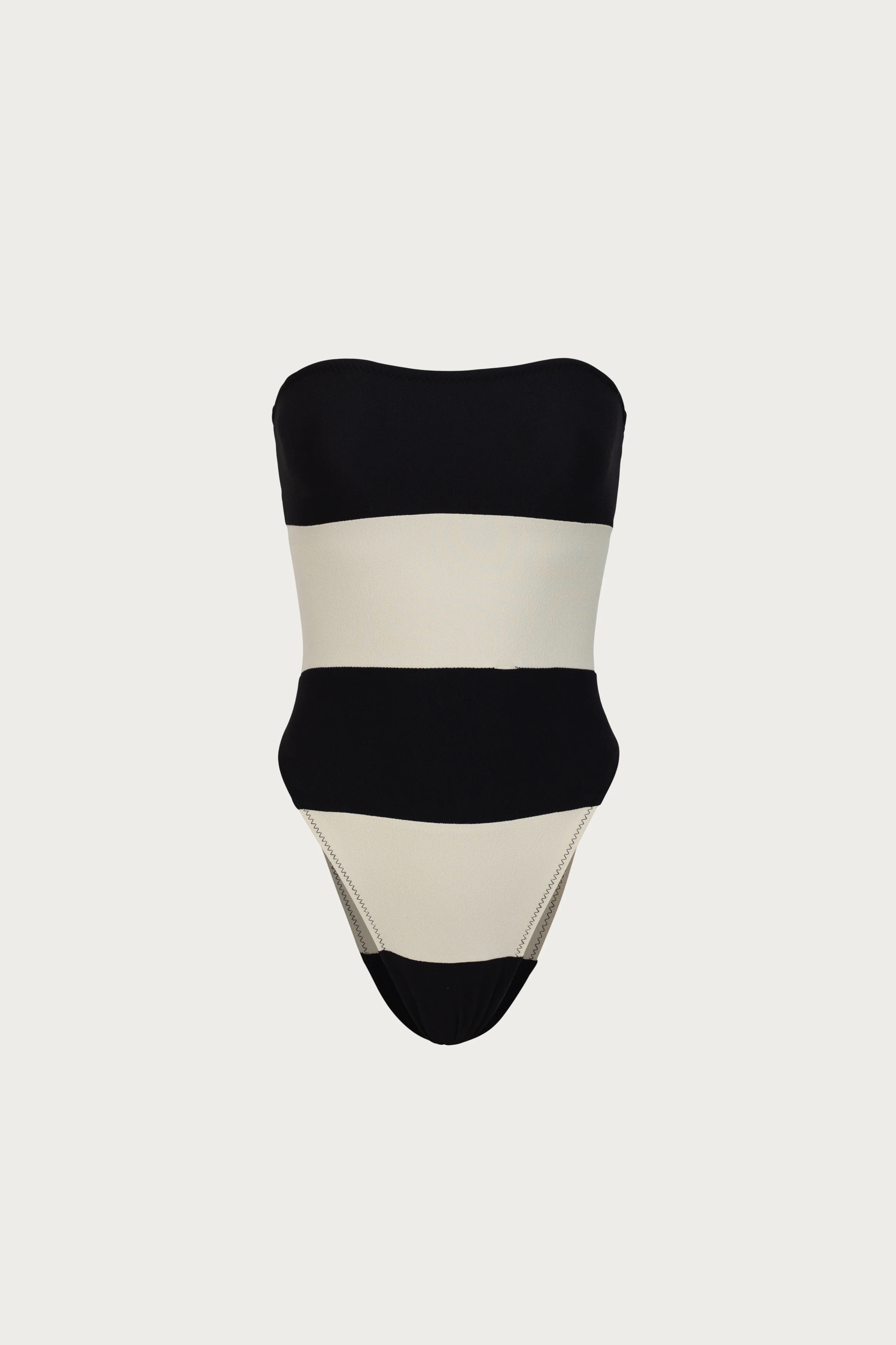 2634-stripe-strapless-one-piece-faux-suede-black-cream-1.webp Stripe Strapless One Piece (Faux Suede Black/Cream)
