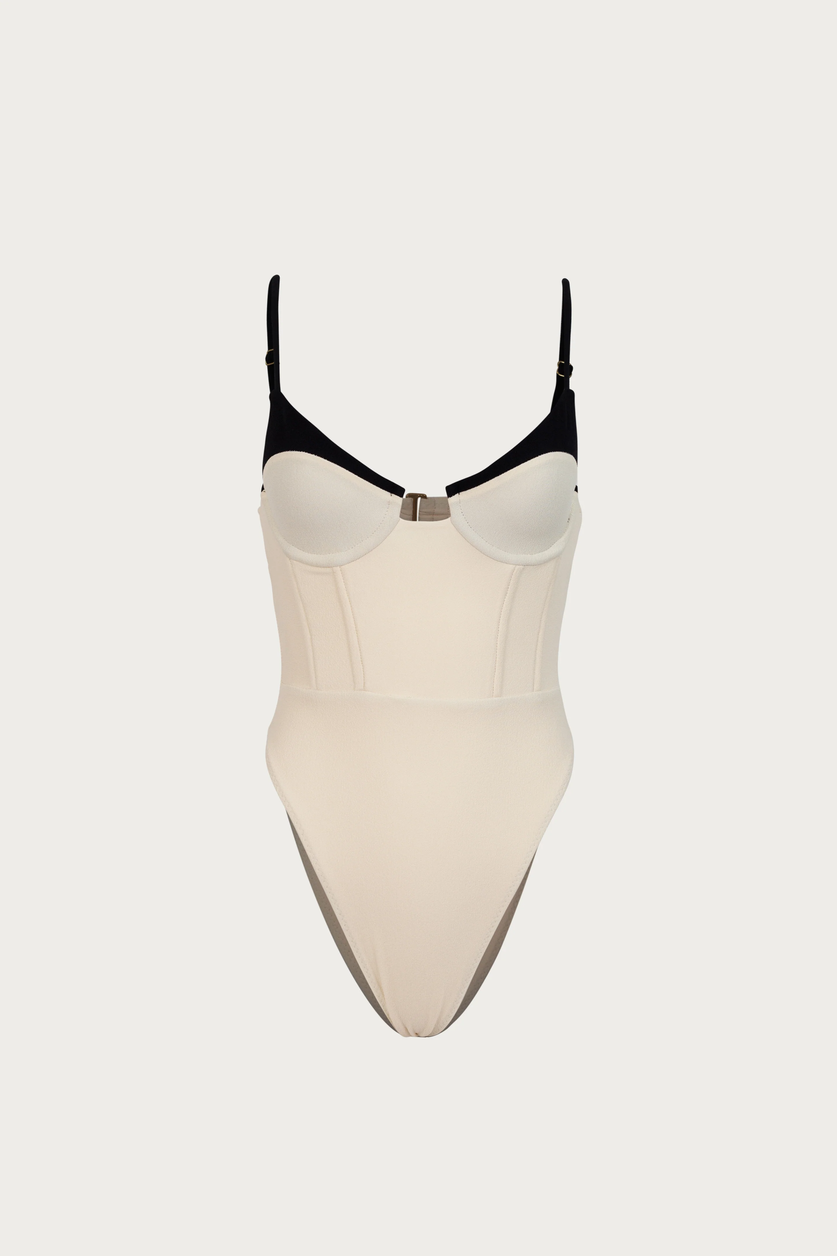 Double Layer Corset One Piece (Faux Suede Cream/Black)