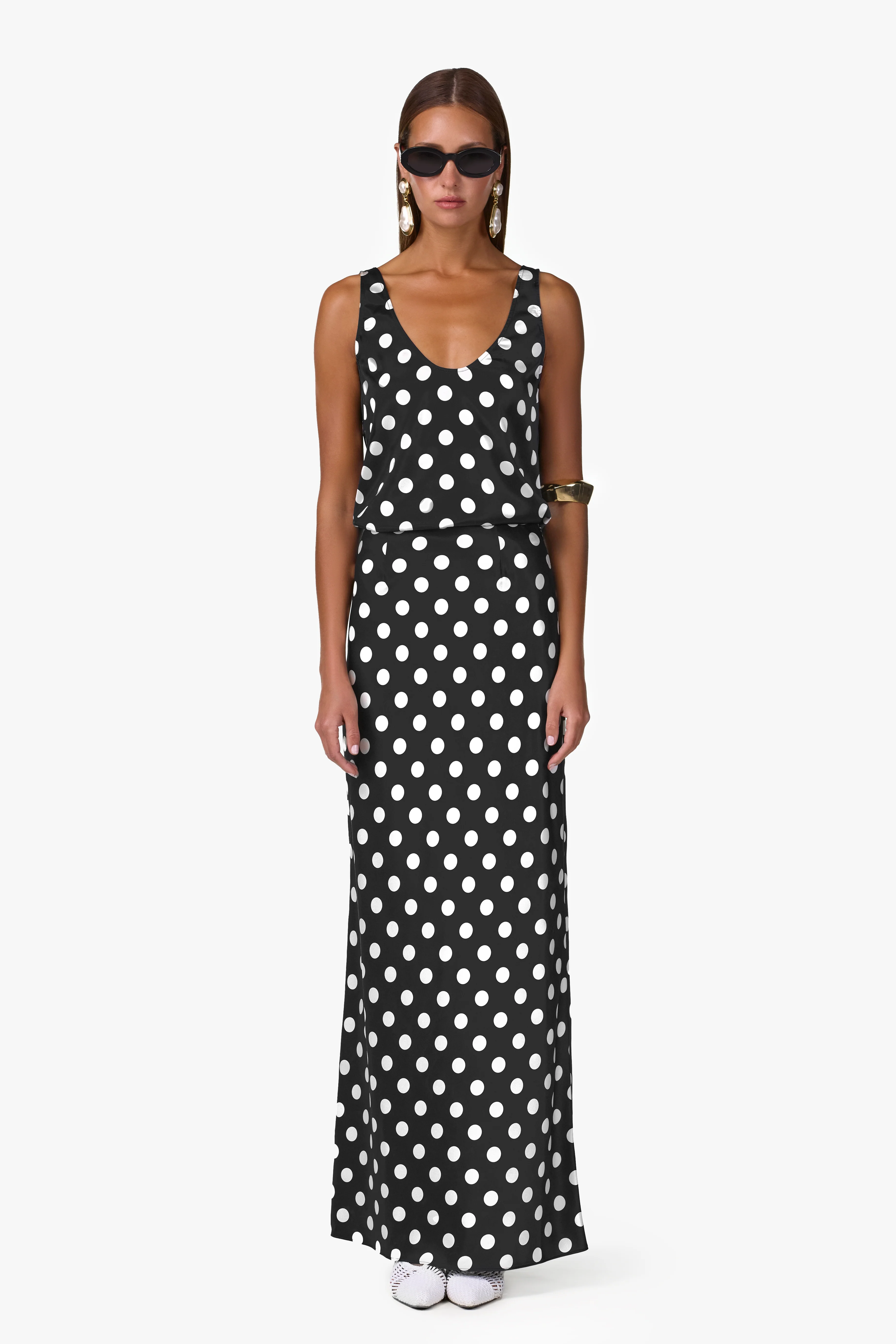 Silk Maxi Skirt (Black Polka Dot)