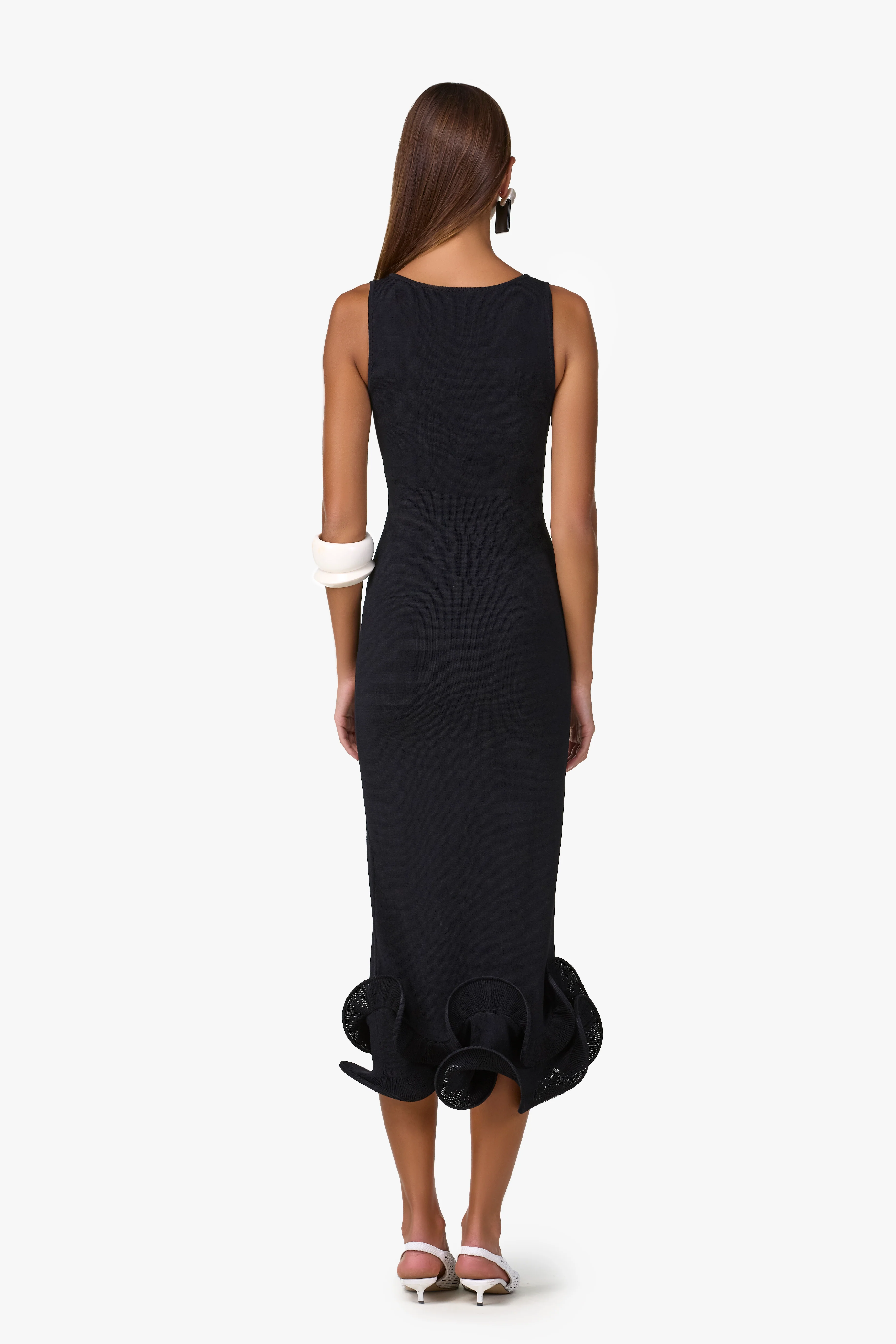 Double Ruffle Hem Midi Dress (Black)