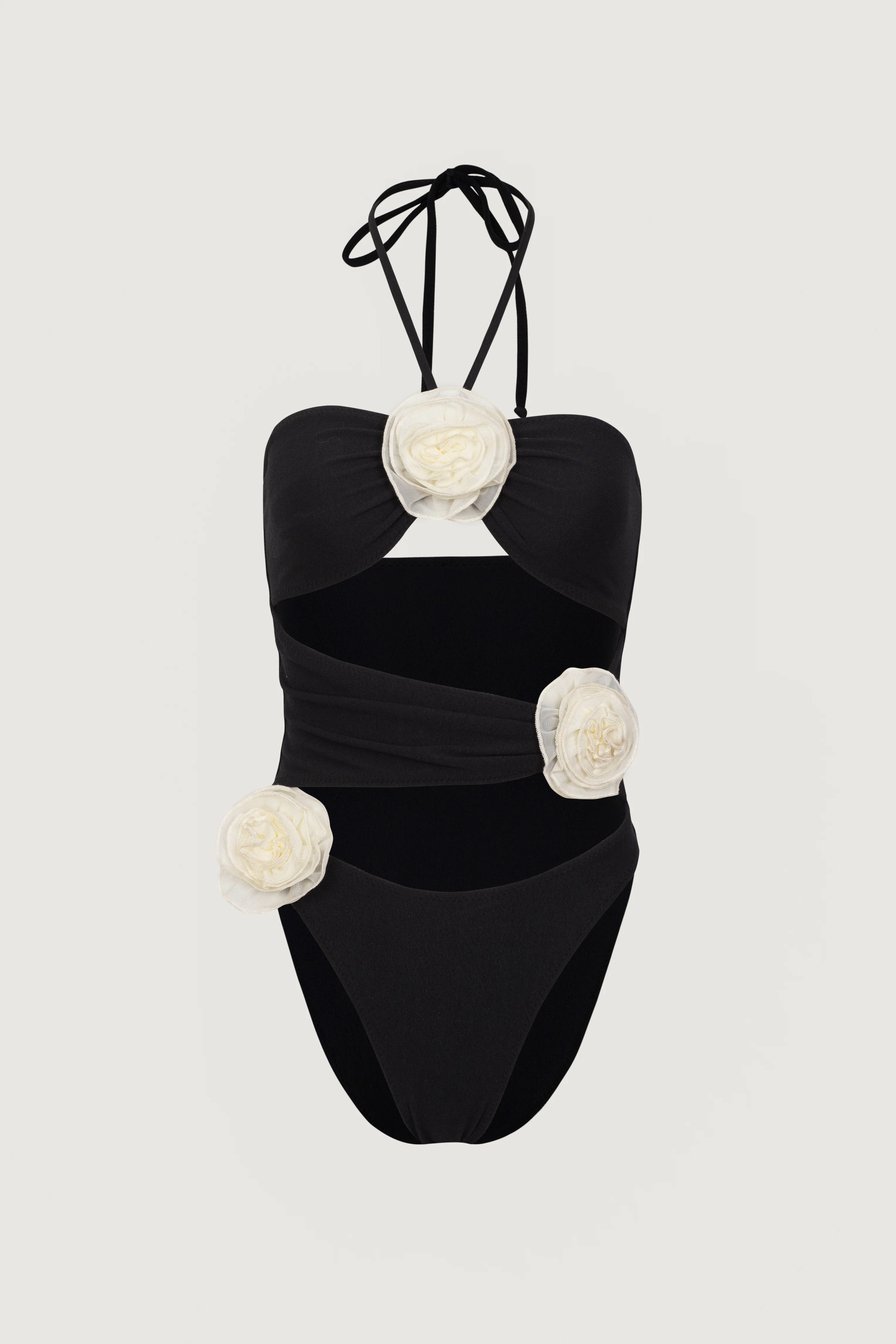 Rose Cut Out One Piece (Faux Suede Black/Cream)
