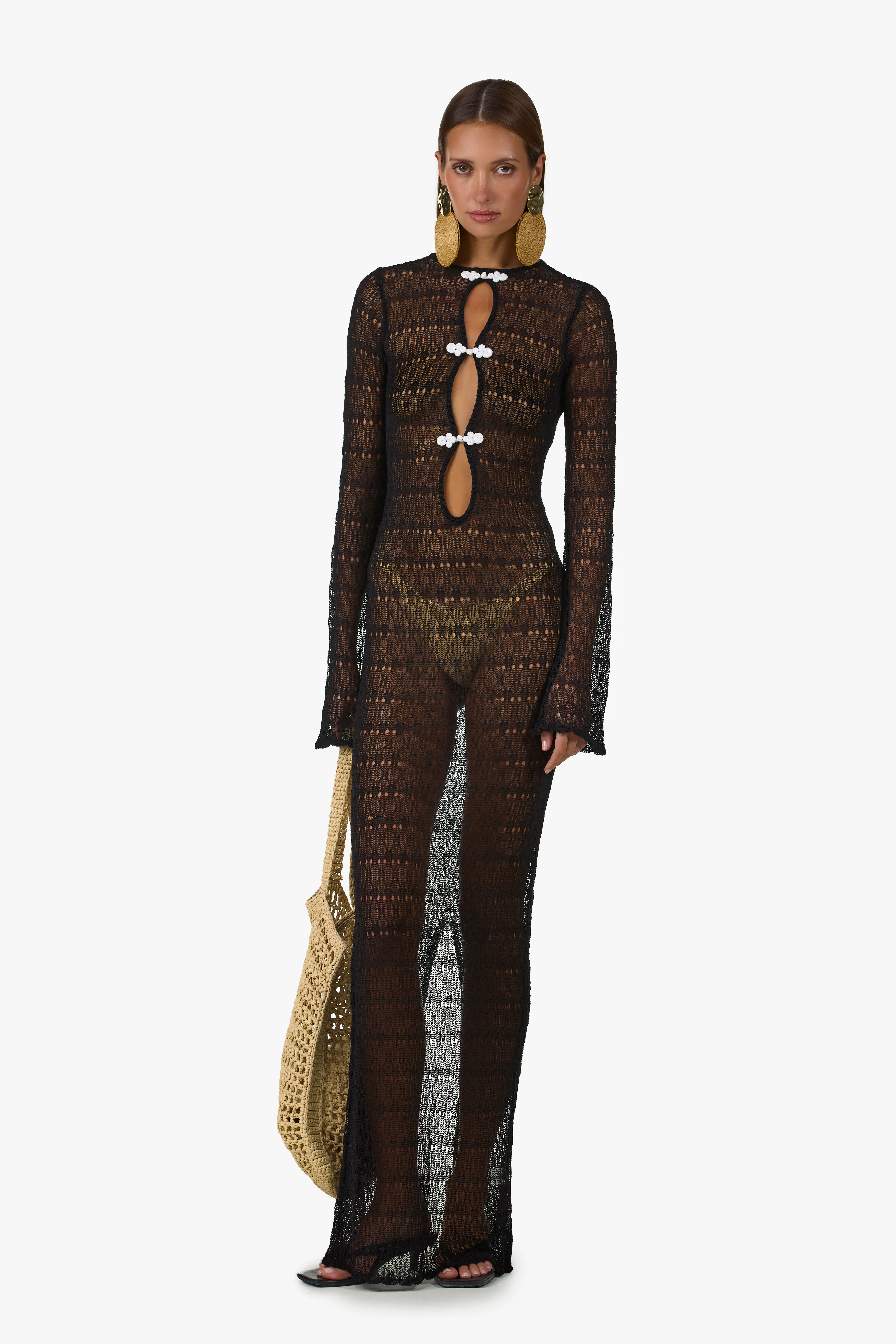 Keyhole Crochet Dress (Black/Cream)