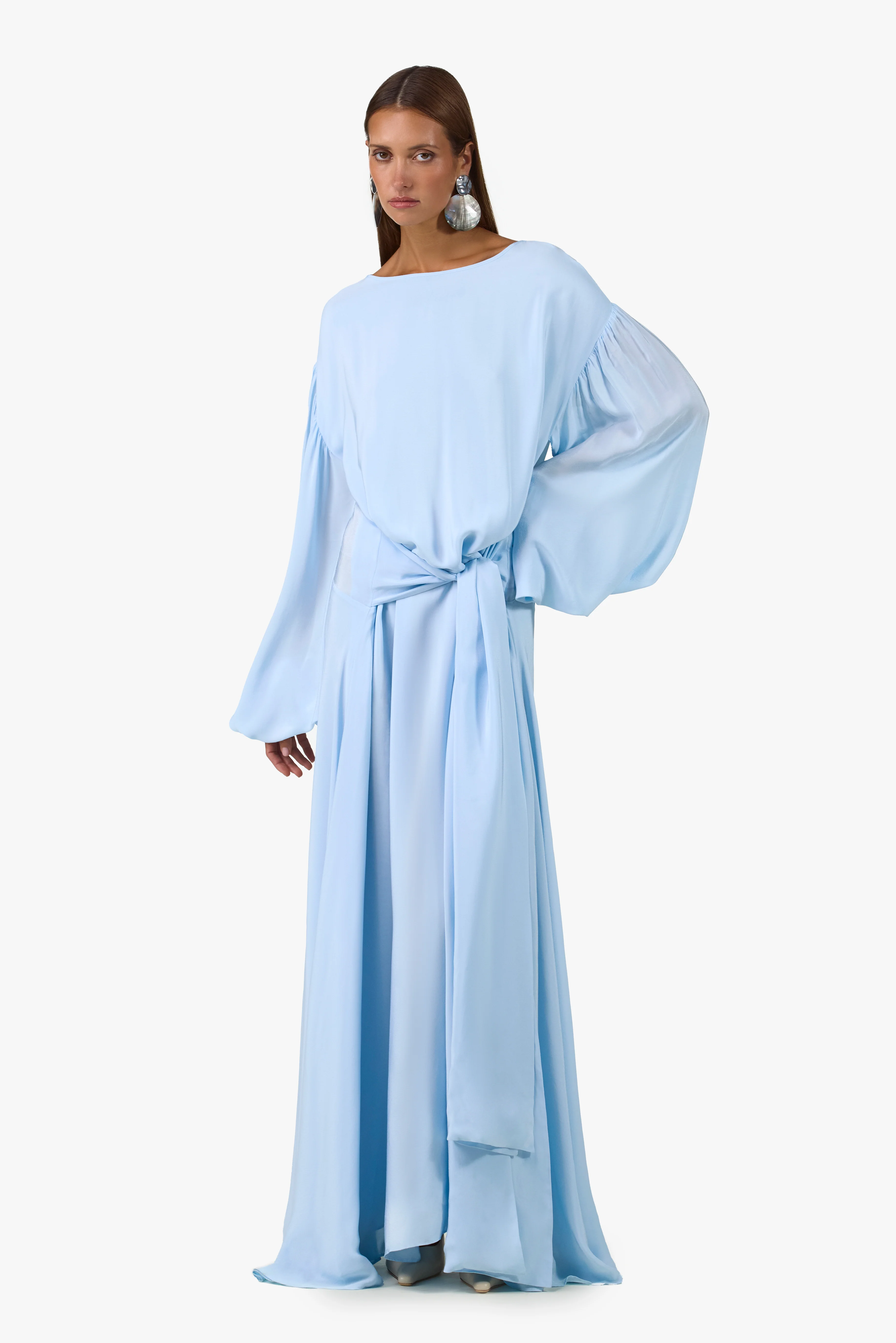 Draped Tie Chiffon Gown (Pale Blue)
