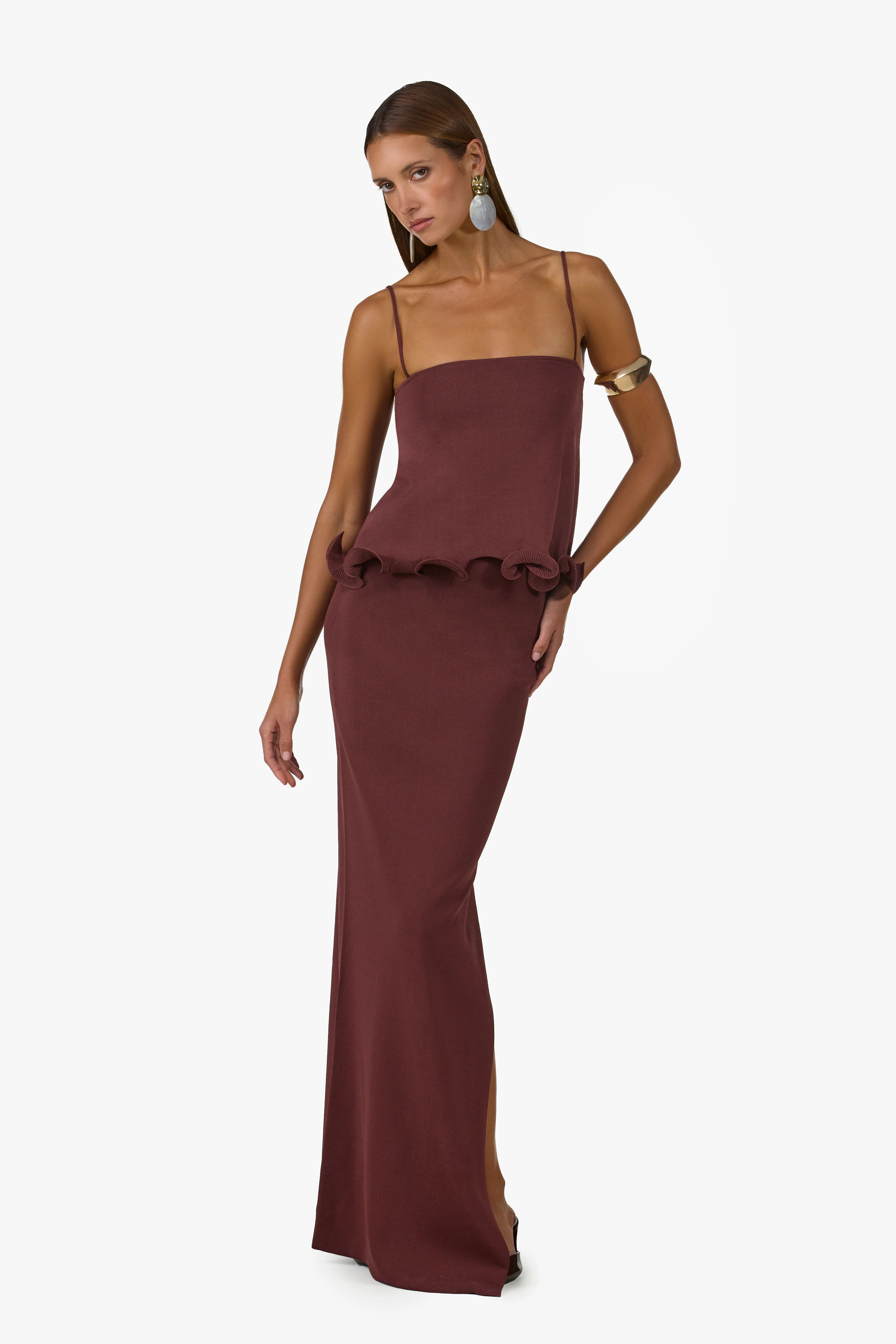 Ruffle Hem Tank Top (Chocolate Brown)