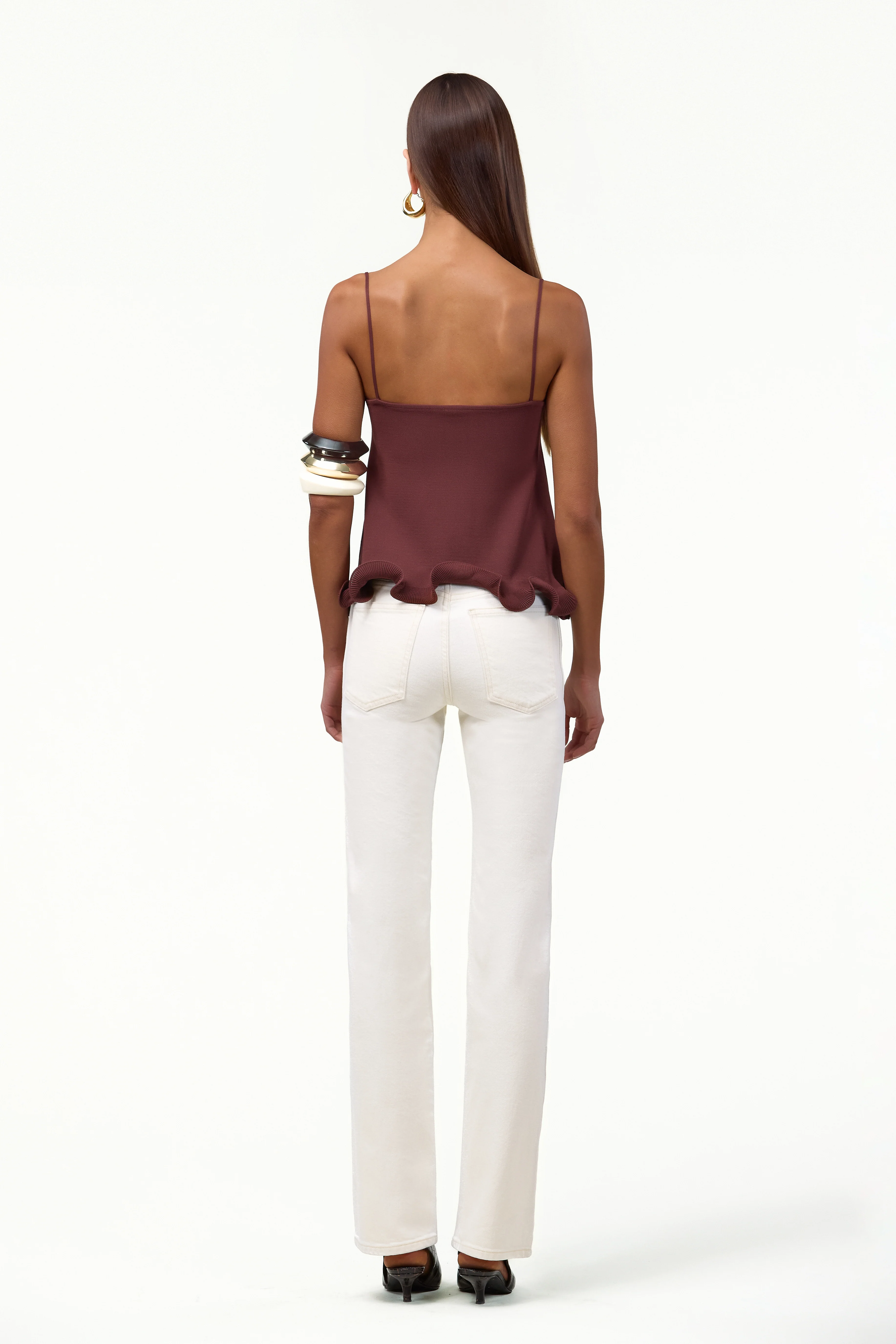 Ruffle Hem Tank Top (Chocolate Brown)