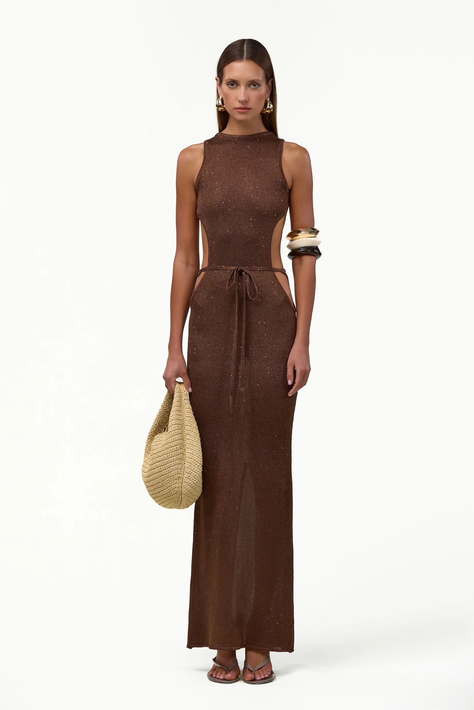692-tie-maxi-dress-chocolate-brown-sequin-1.webp Tie Maxi Dress (Chocolate Brown Sequin)