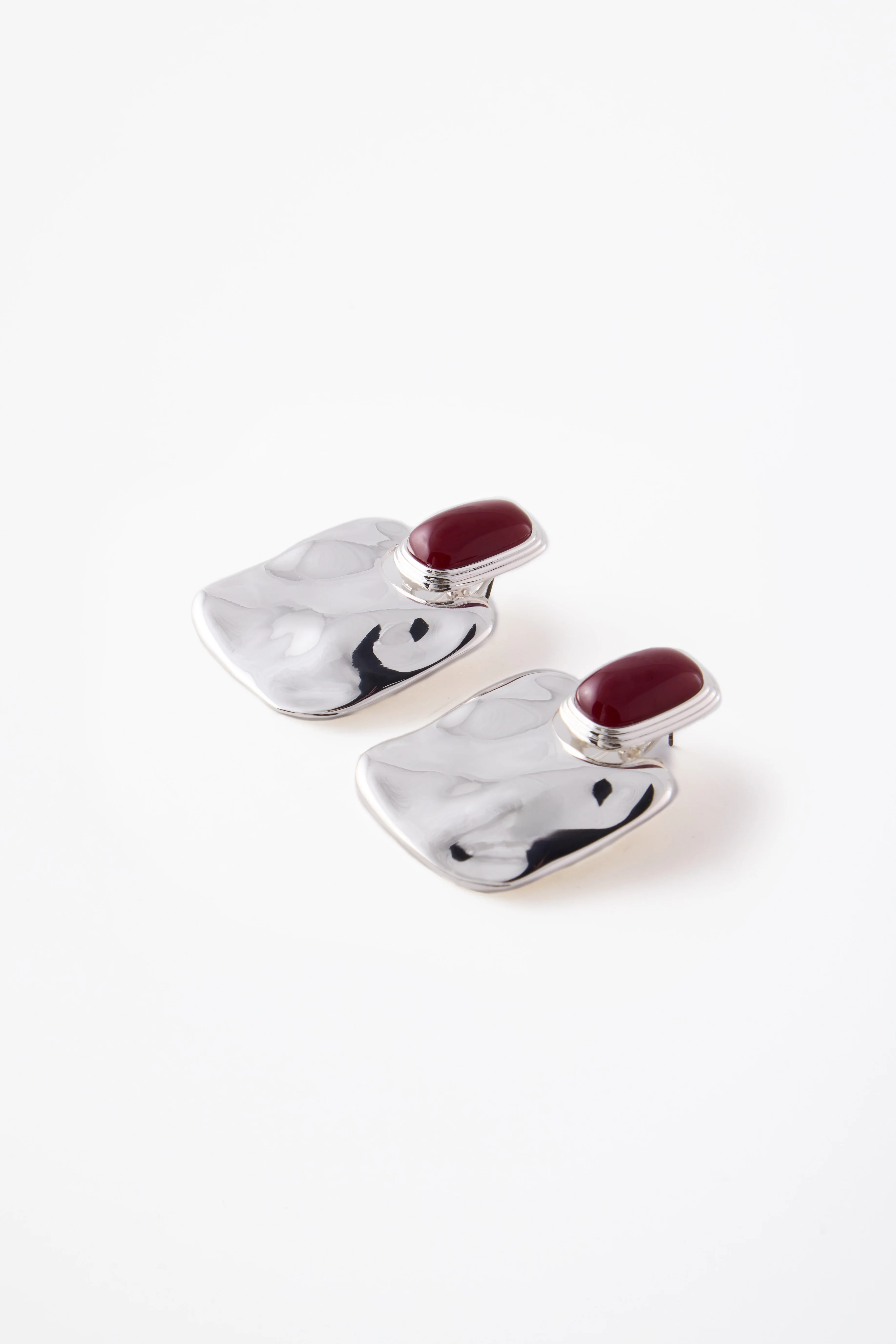 Stone Drop Earring (Silver/Oxblood)