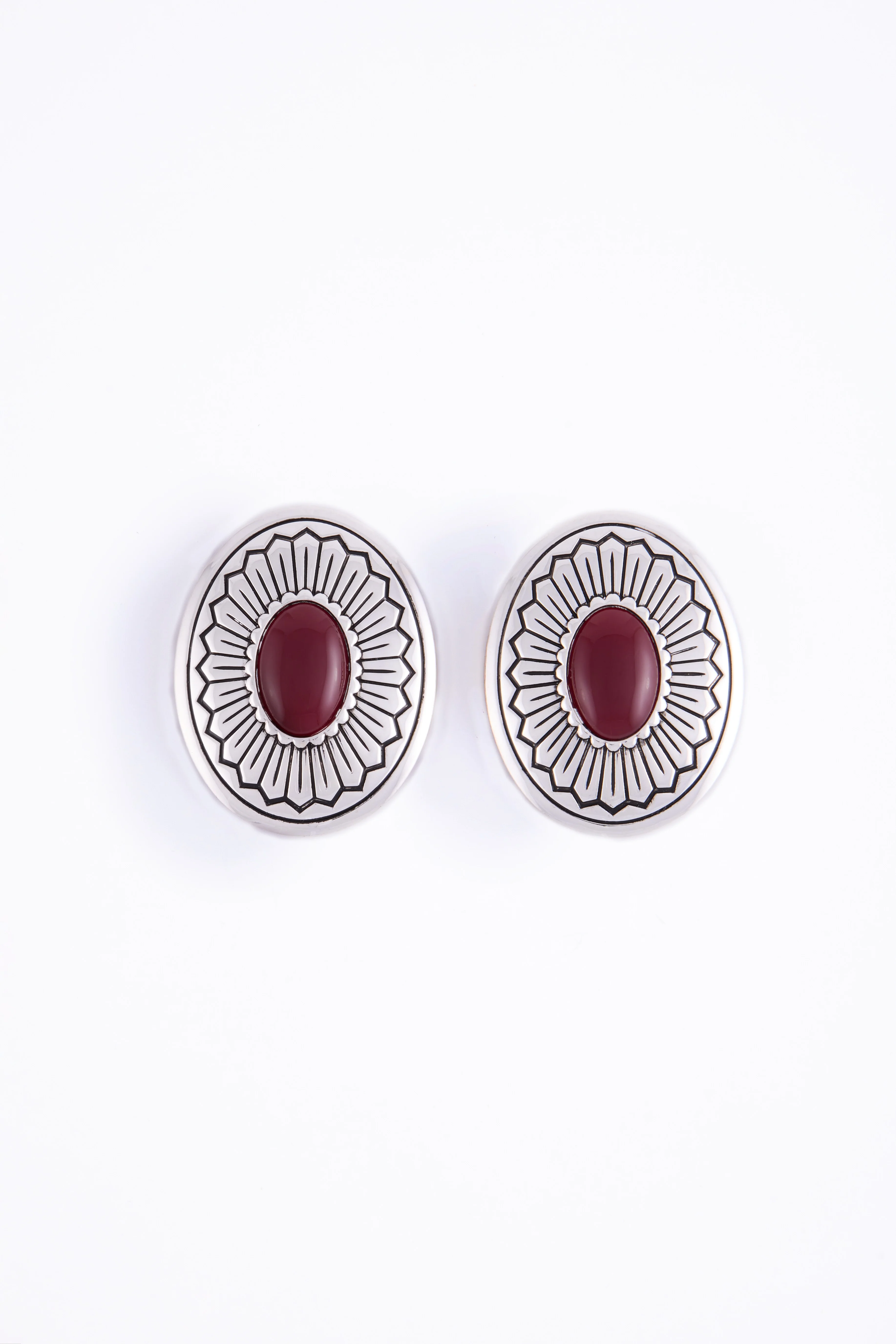 Western Oval Earring (Silver/Oxblood)