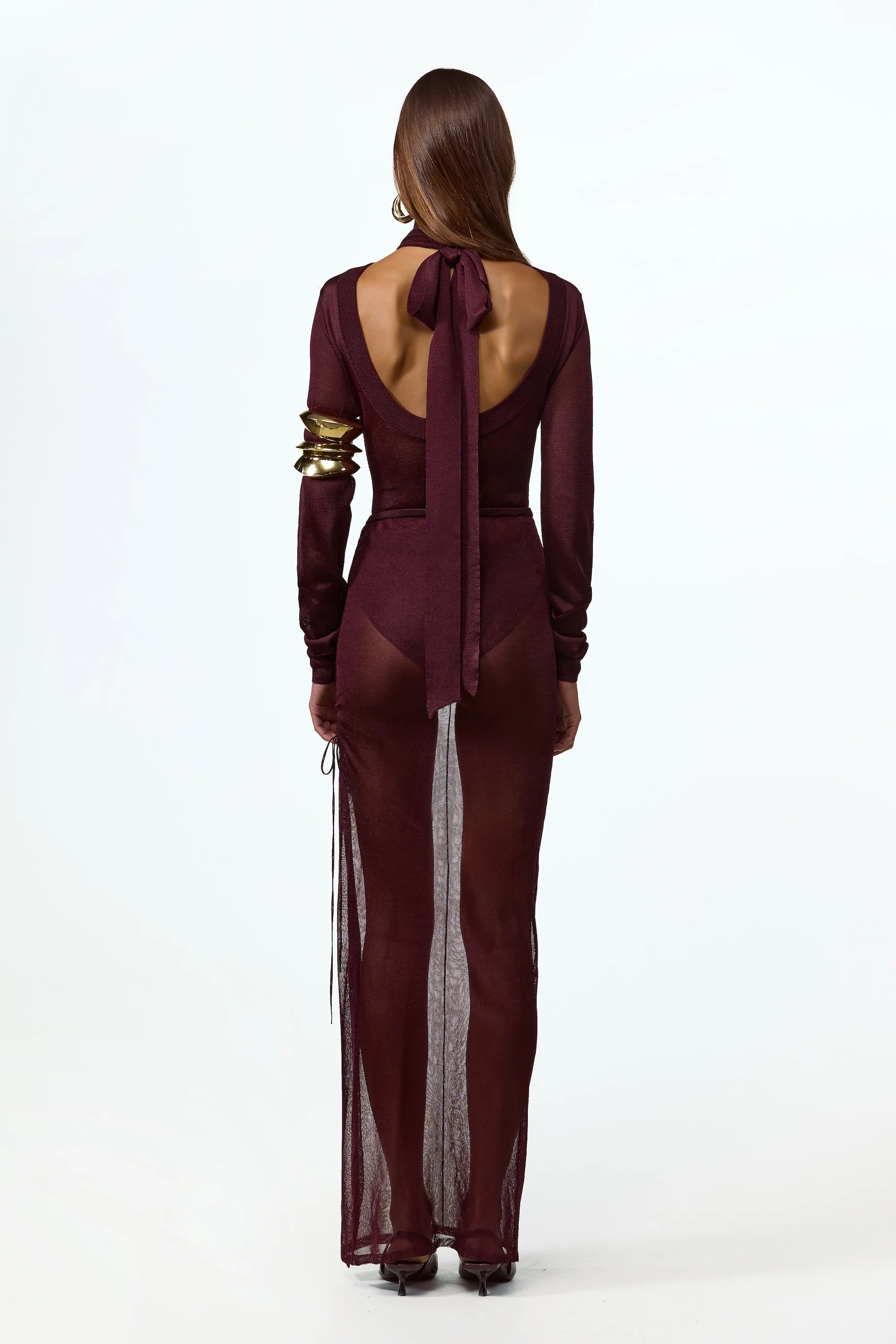 Ruched Knit Maxi Skirt (Merlot)