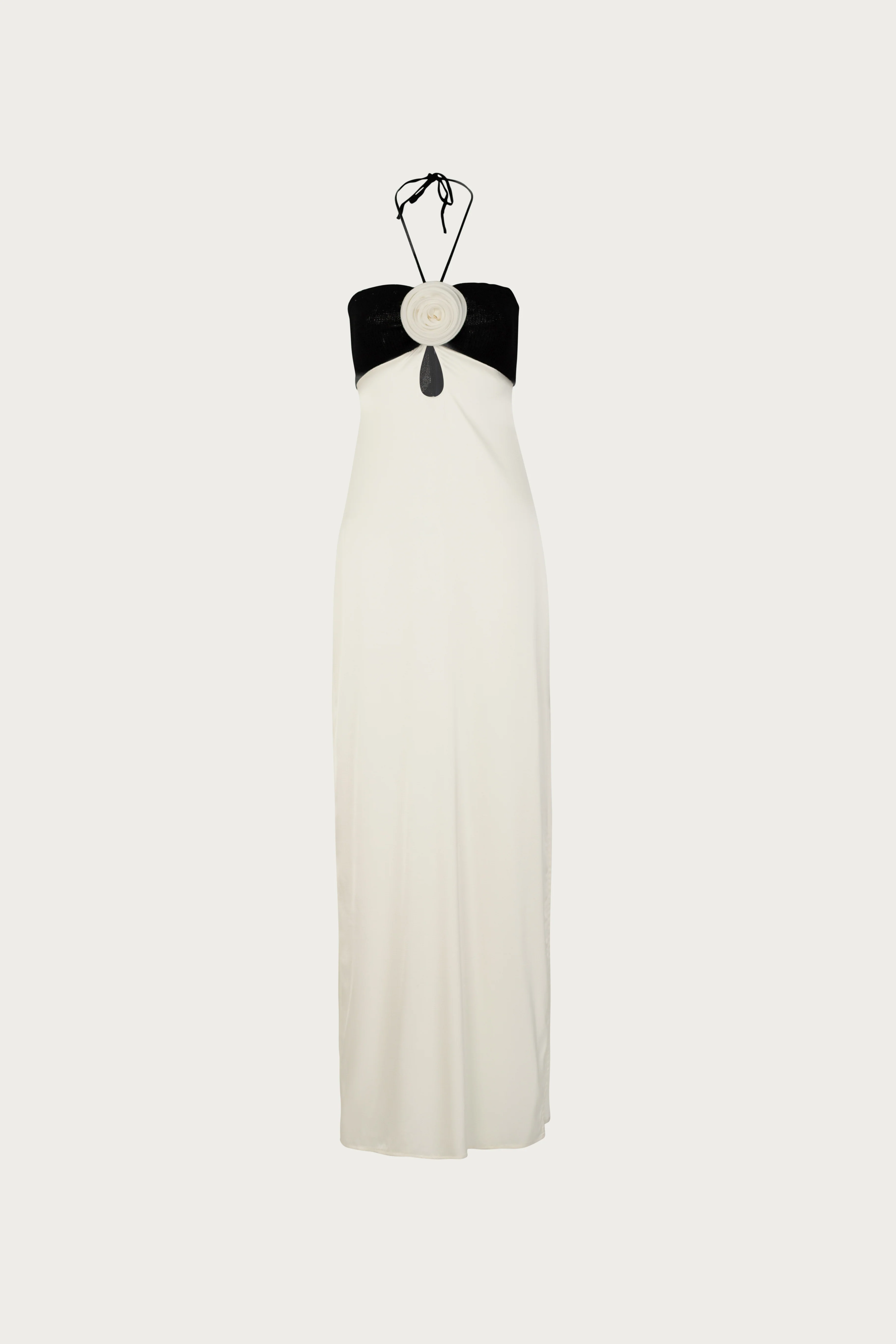 858-rosette-silk-dress-cream-black-1.webp Rosette Silk Dress (Cream/Black)