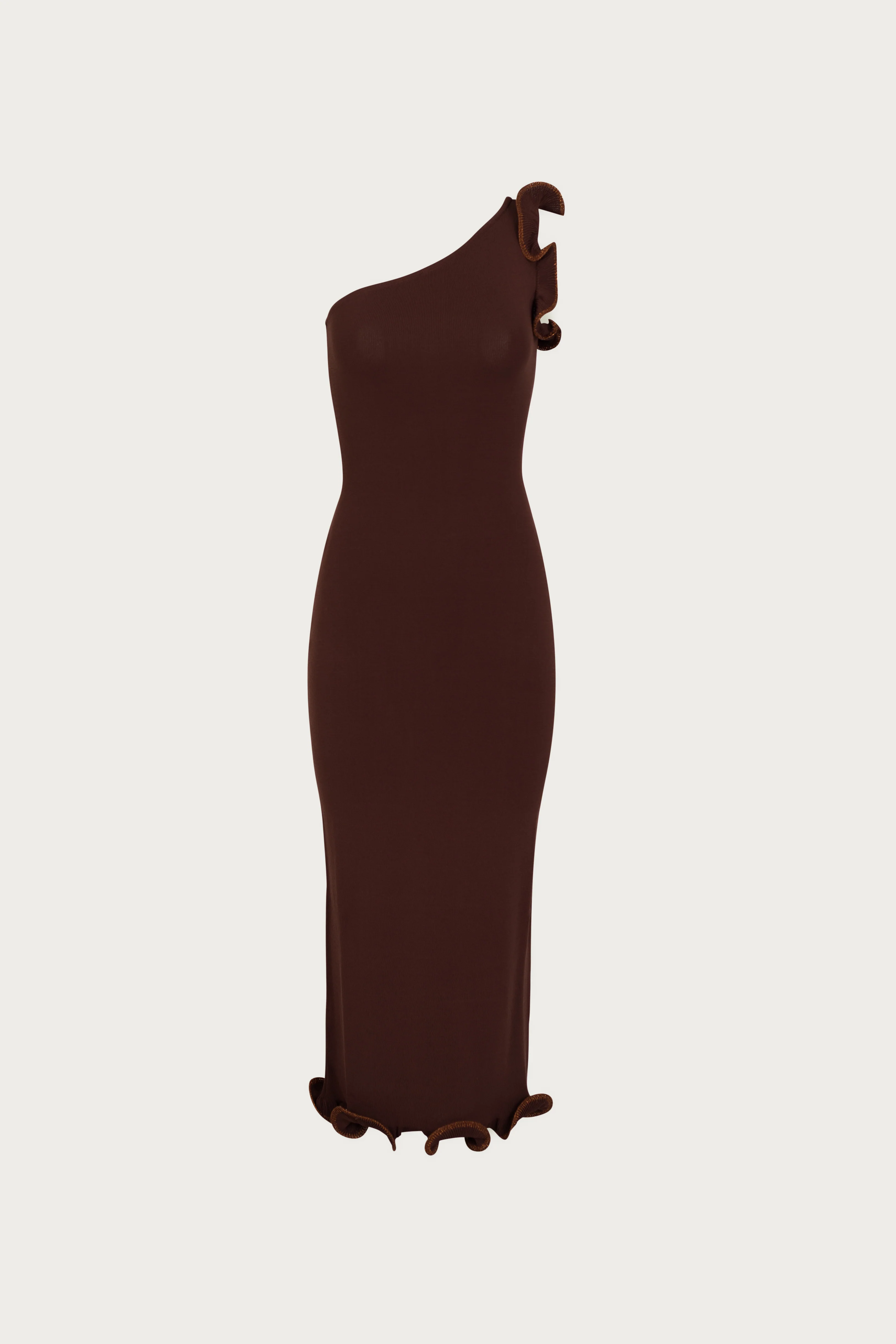 893-ruffle-hem-one-shoulder-dress-chocolate-brown-brown-lurex-1.webp Ruffle Hem One Shoulder Dress (Chocolate Brown/Brown Lurex)
